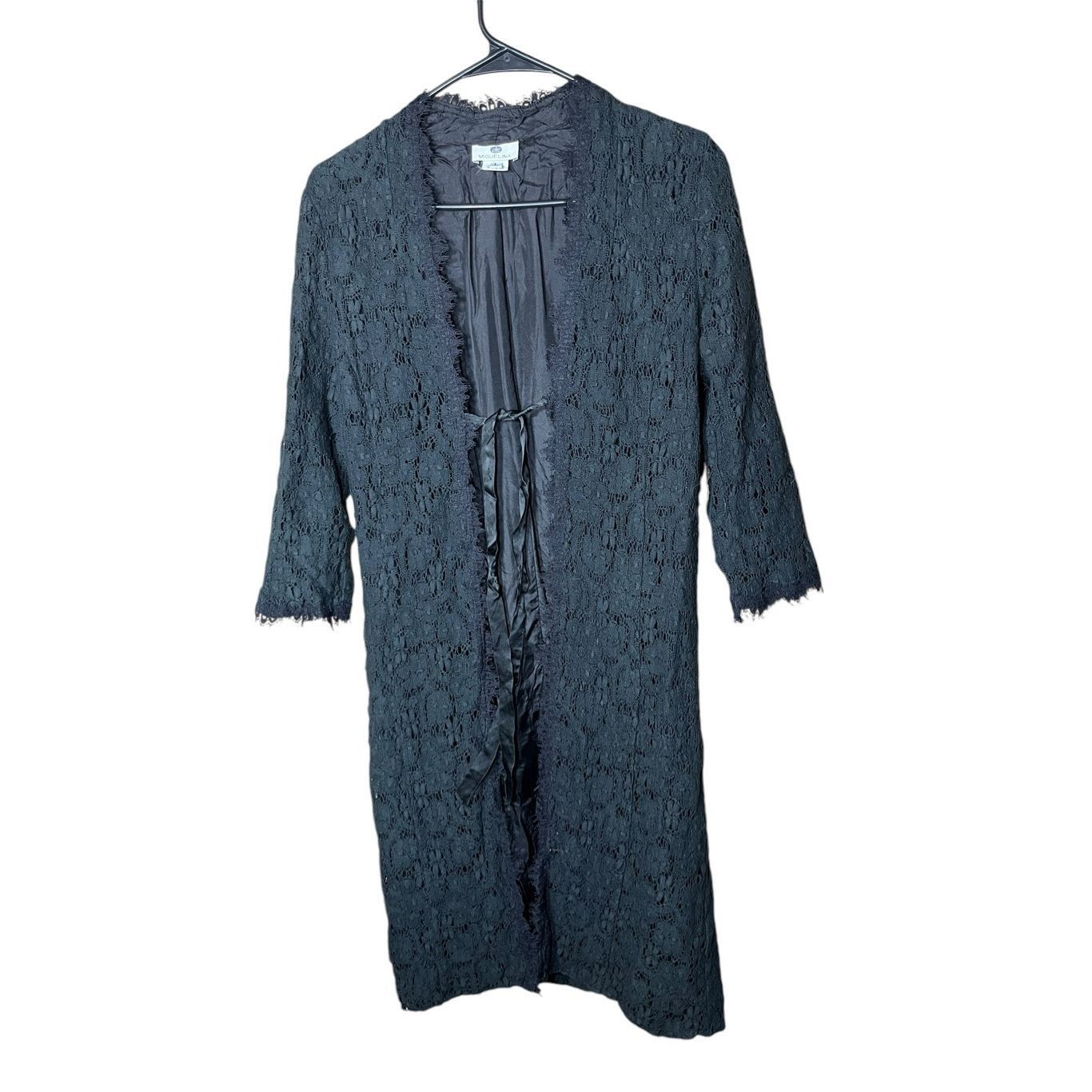 Other Miguelina Black Crochet Long Line Cardigan Duster Size Large Size L / US 10 / IT 46 - 1 Thumbnail