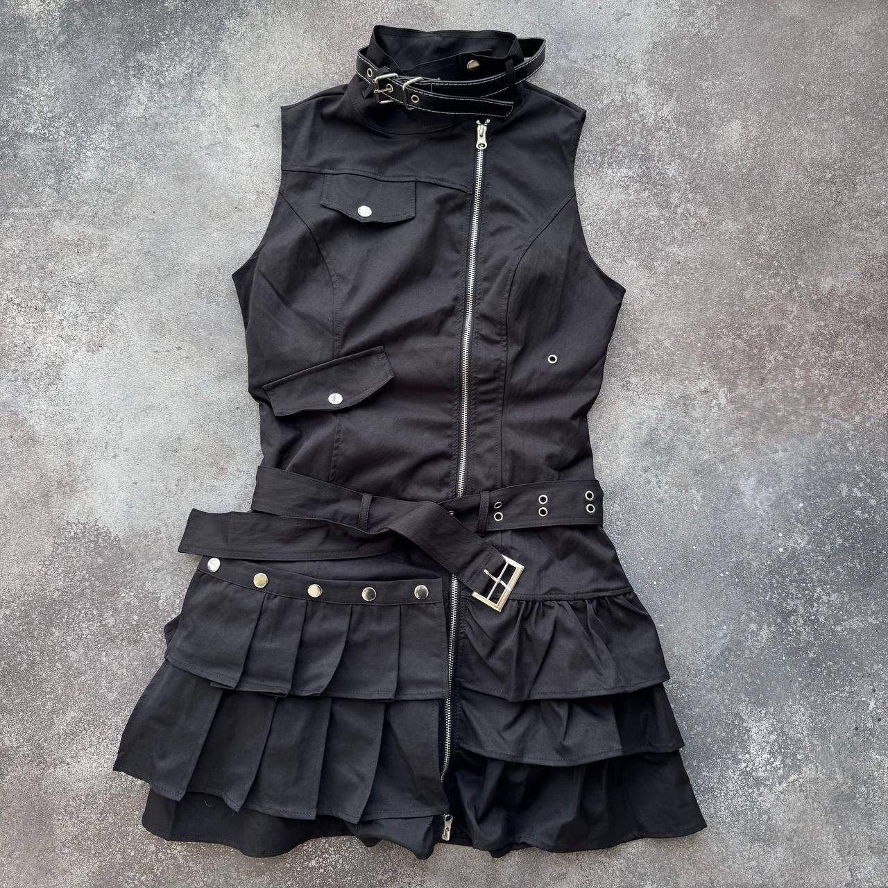 Y2K Avant Garde Goth Emo Strap Belt Mini Dress