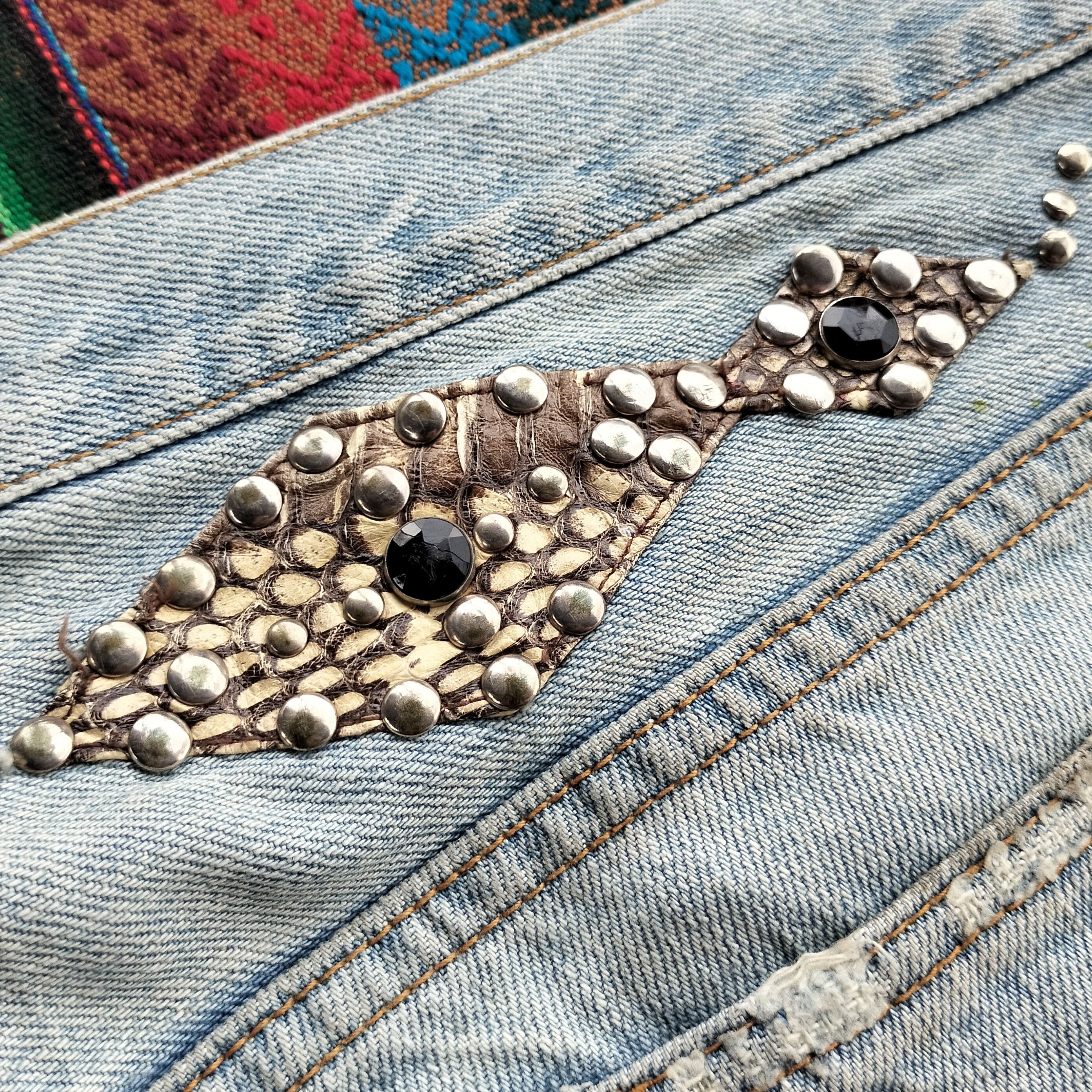 Tornado Mart paint splash snake skin studdet distressed flare denim Size US 35 - 15 Thumbnail