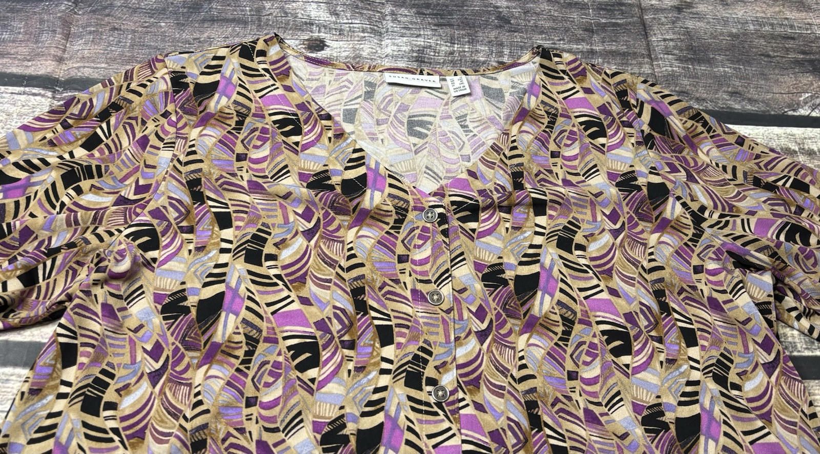 Other Susan Graver Top Womens XL Abstract Liquid Knit Button Tunic Size XL / US 12-14 / IT 48-50 - 4 Thumbnail