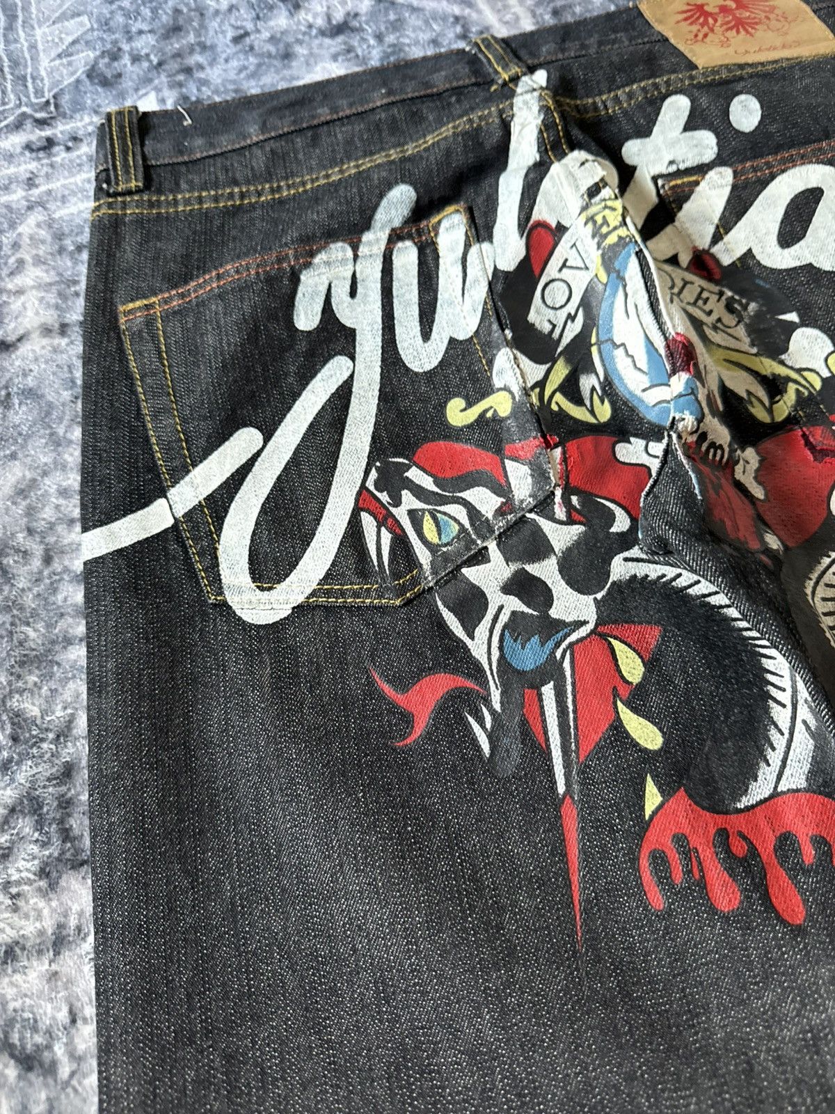 Japanese Brand Yuletide & Jubilation Skull Snake Tattoo Y2K Jeans Size US 32 / EU 48 - 4 Thumbnail