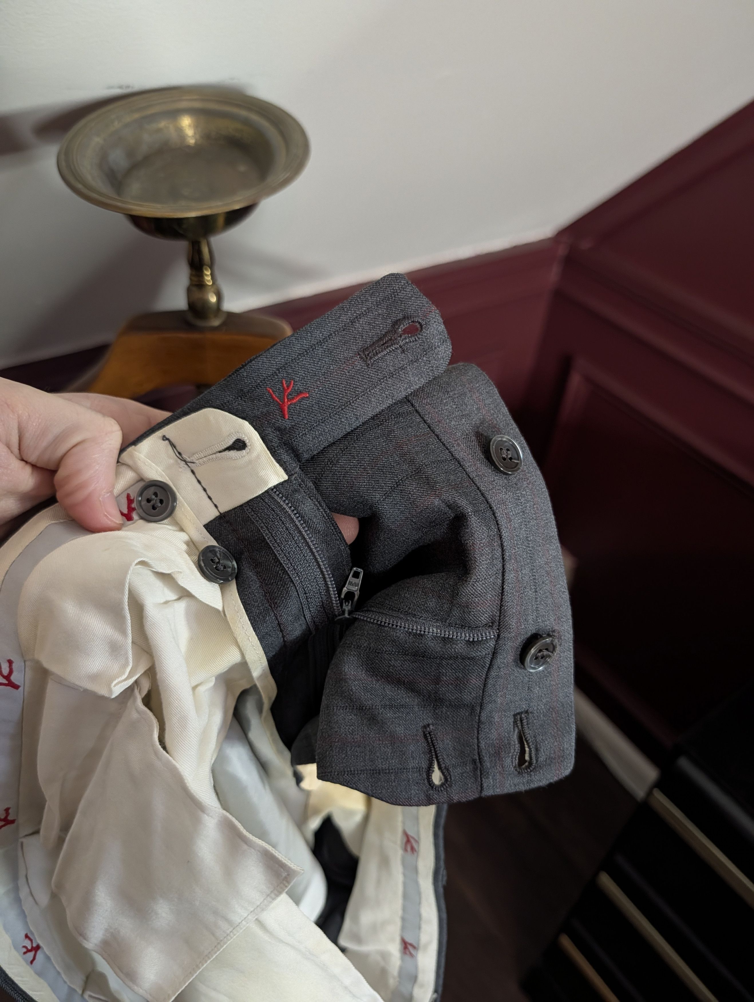 Isaia Timeless 140s wool pinstriped logo embroidery cuff pants Size US 40 / EU 56 - 14 Thumbnail