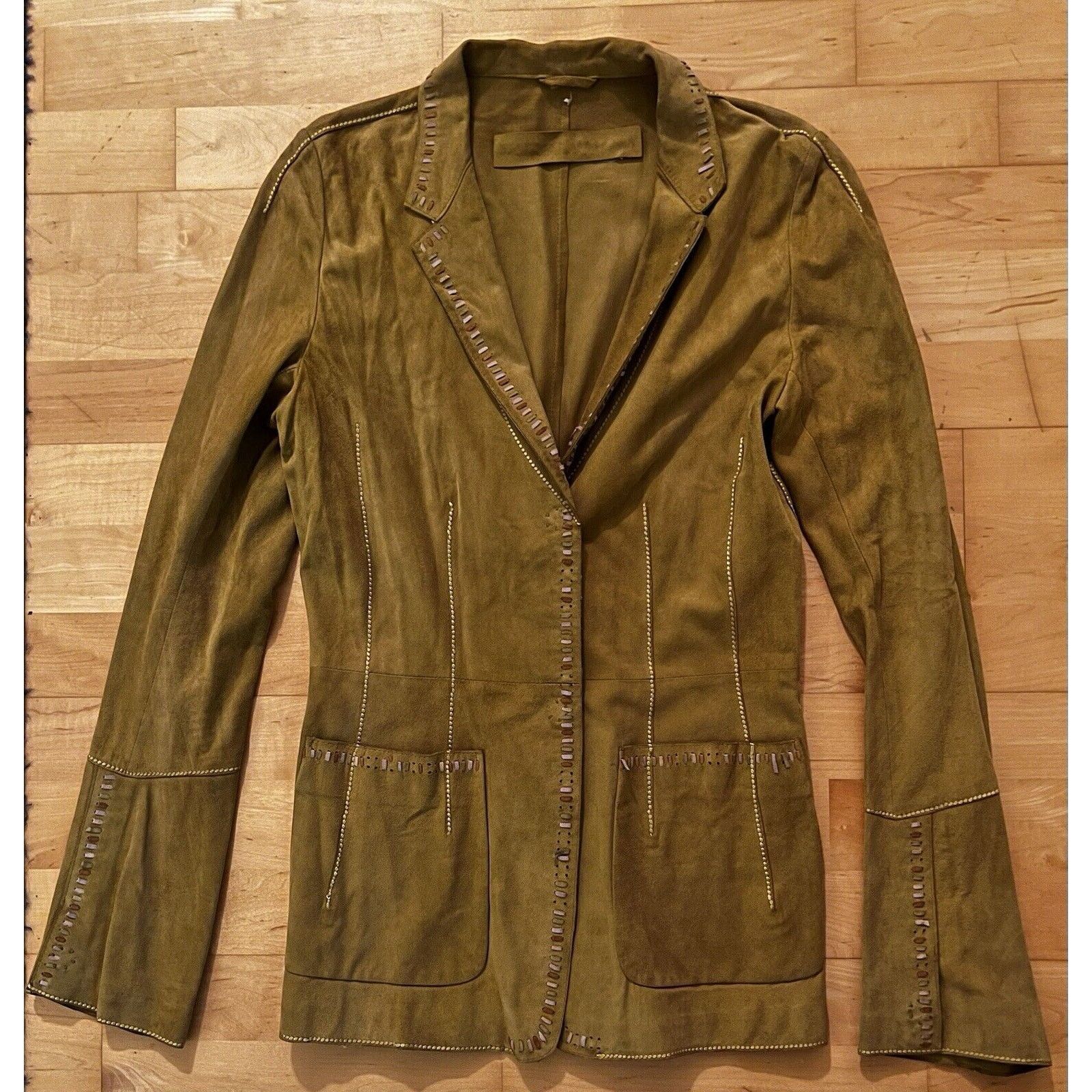 VTG Sylvie Schimmel Suede Whip Stitch Tan Leather Jacket 6