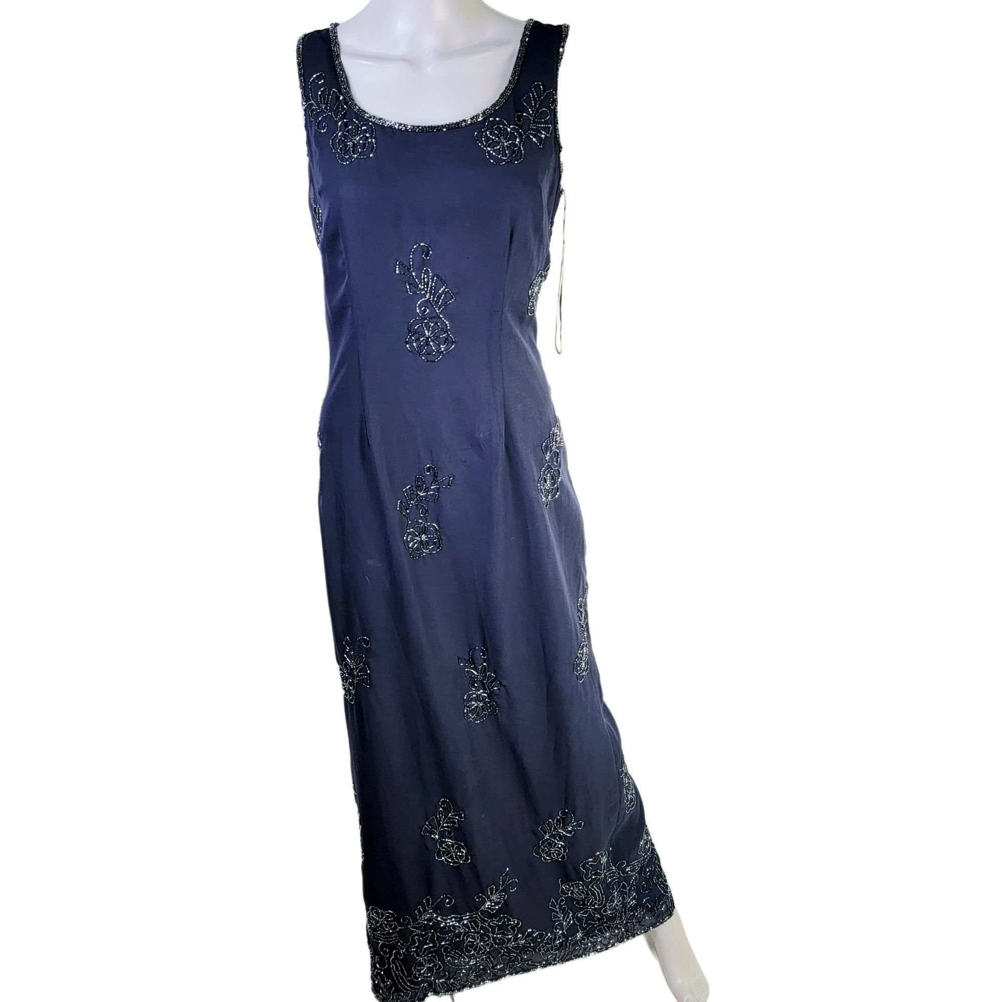image of Scala Vintage 90's Formal Gown Women Medium Navy Blue Long Be
