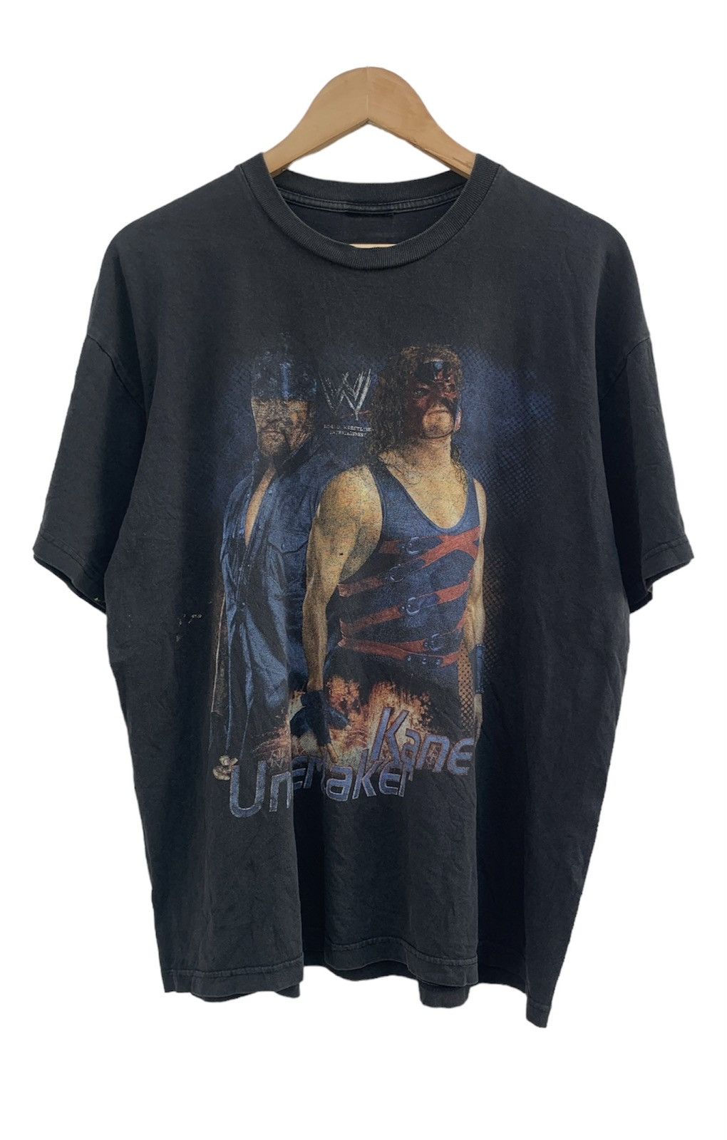 image of Vintage Wwe Kane And Undertaker Sun Faded T Shirt in Black, Men's (Size XL)