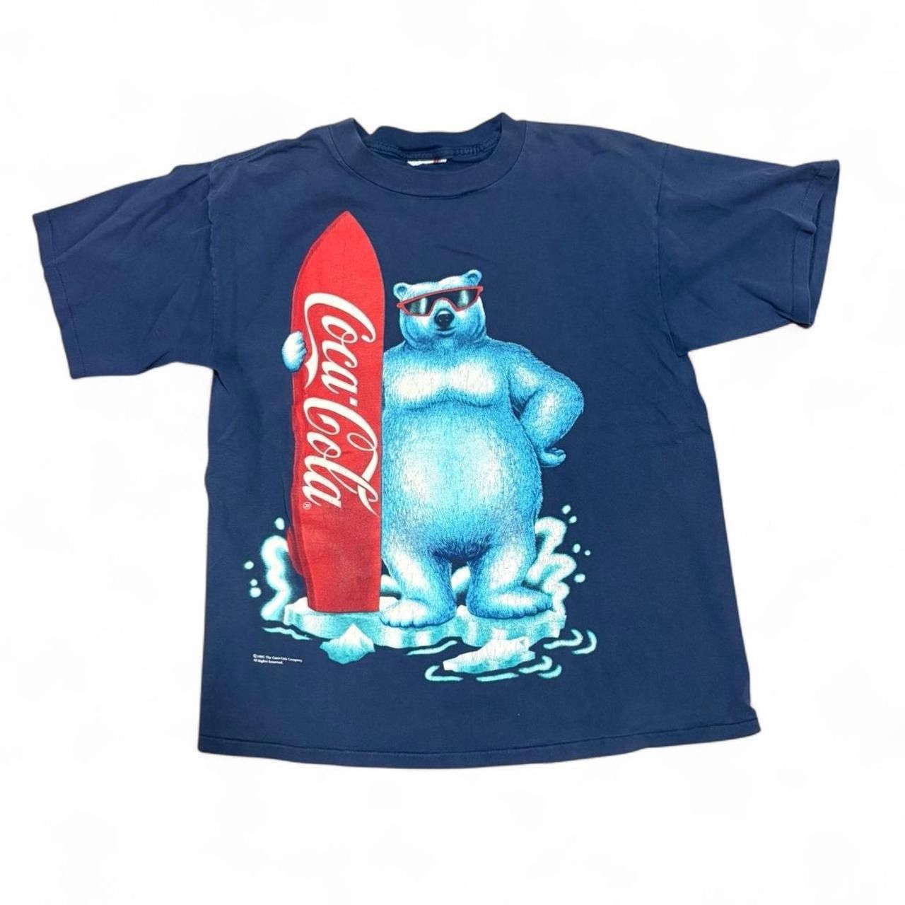 Coca Cola sz L - Vintage 1995 Coca Cola Polar Bear Surfboard T-Shirt Size US L / EU 52-54 / 3 - 1 Thumbnail