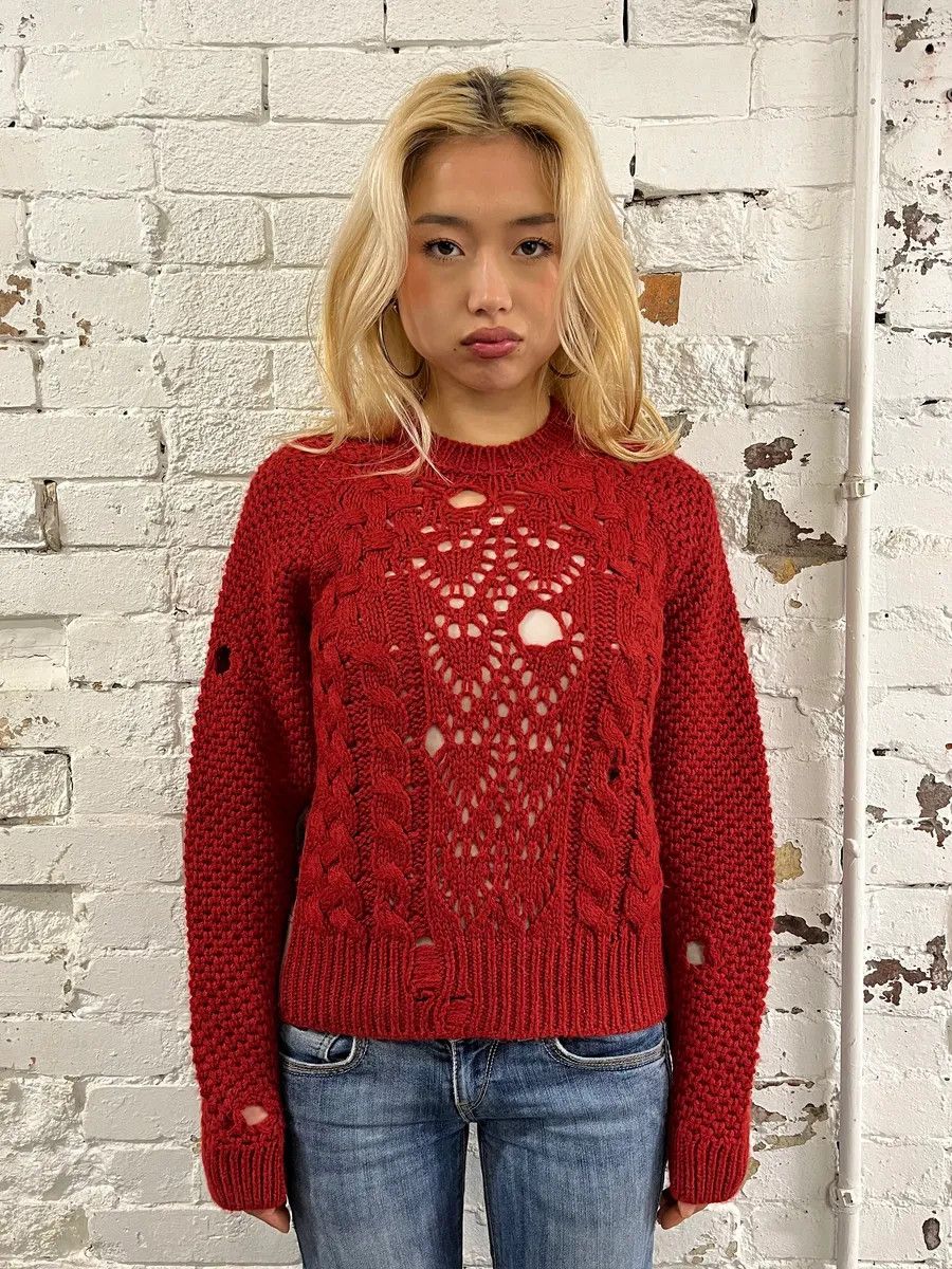 Maison Margiela AW2016 Maison Margiela Deconstructed Perforated Red Sweater Size XS / US 0-2 / IT 36-38 - 2 Thumbnail