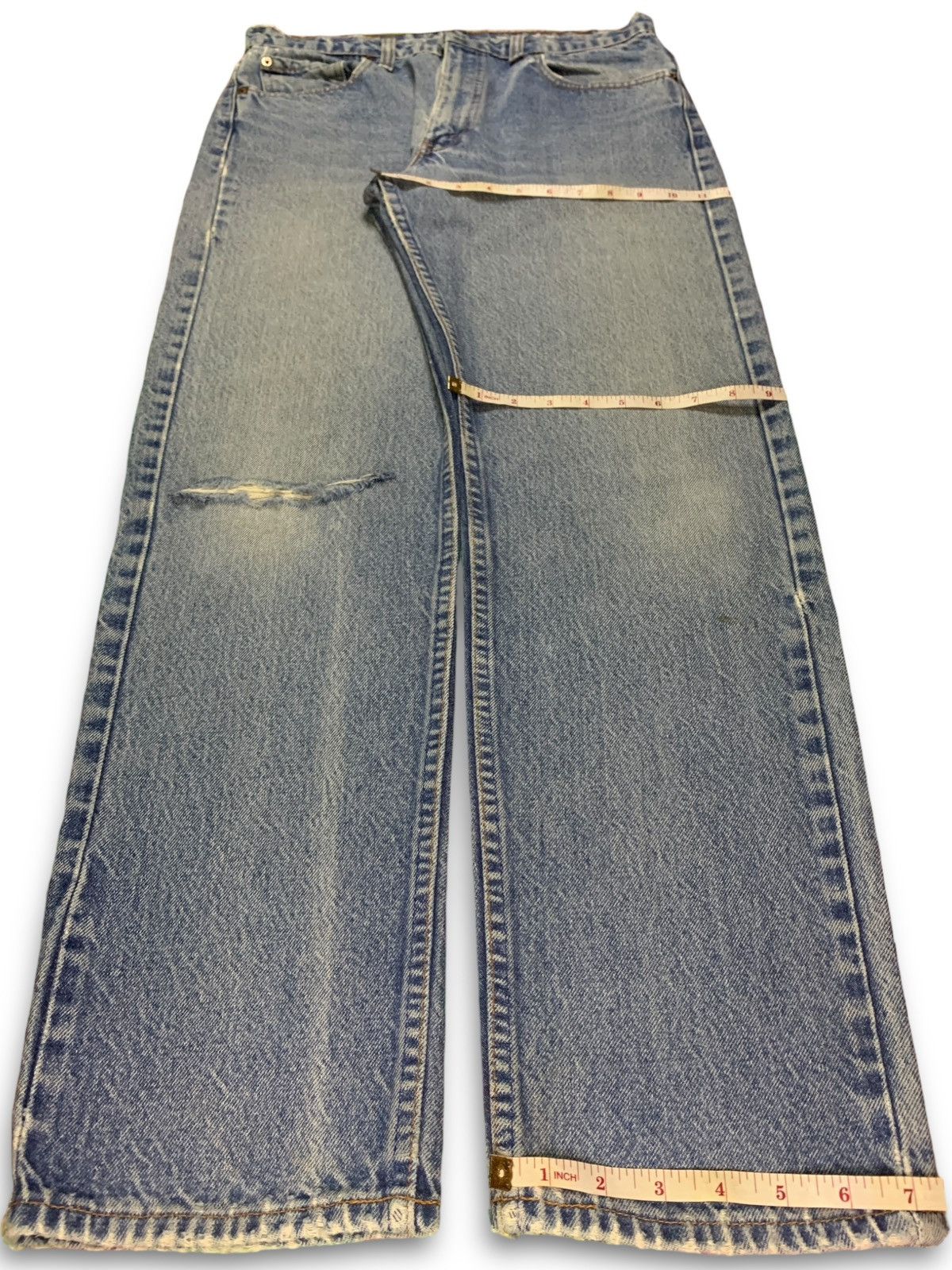 Levi's × Levi's Vintage Clothing Vintage 90s Levis 505 Blue Wash Distressed Ripped Jeans Size US 33 - 12 Thumbnail