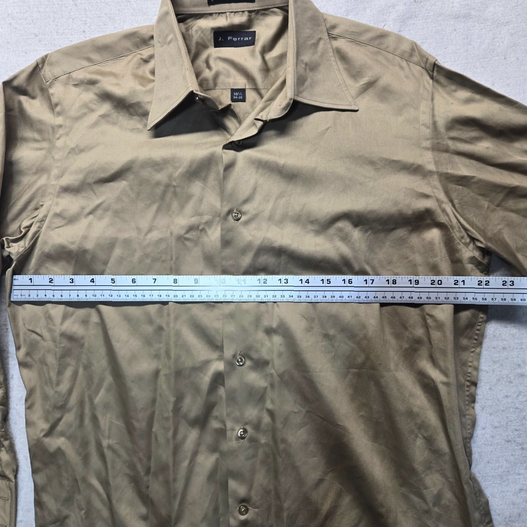 Vintage J.Ferrar Shirt Solid Brown 100% Cotton Long Sleeve Button-Up Adult Men's 16.5 Size US XL / EU 56 / 4 - 4 Thumbnail
