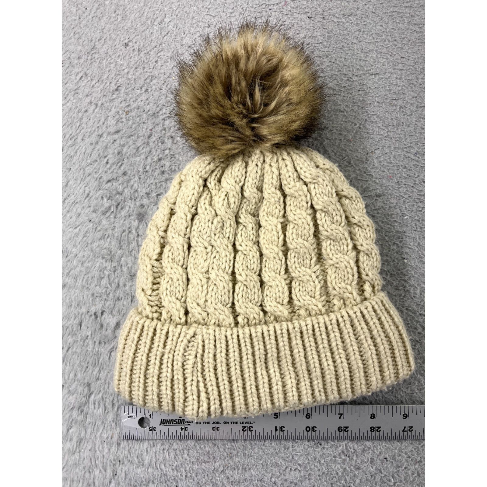 Vintage Womens Beanie Toque Ivory Cable Knit Cotton Blend Lined Winter Ski Pom One Size The Zenco Hat/Cap Men/Women Accessories Size ONE SIZE - 3 Thumbnail