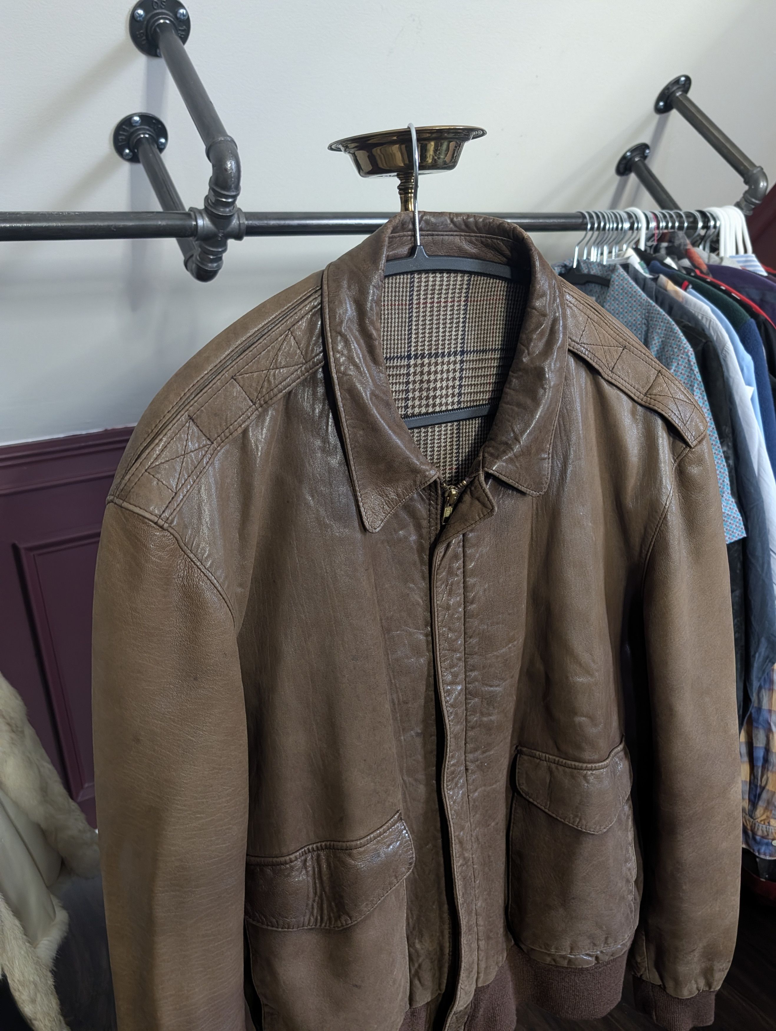 Vintage Rosenthal & Truitt leather A-2 tweed lined bomber jacket Size US XL / EU 56 / 4 - 2 Thumbnail