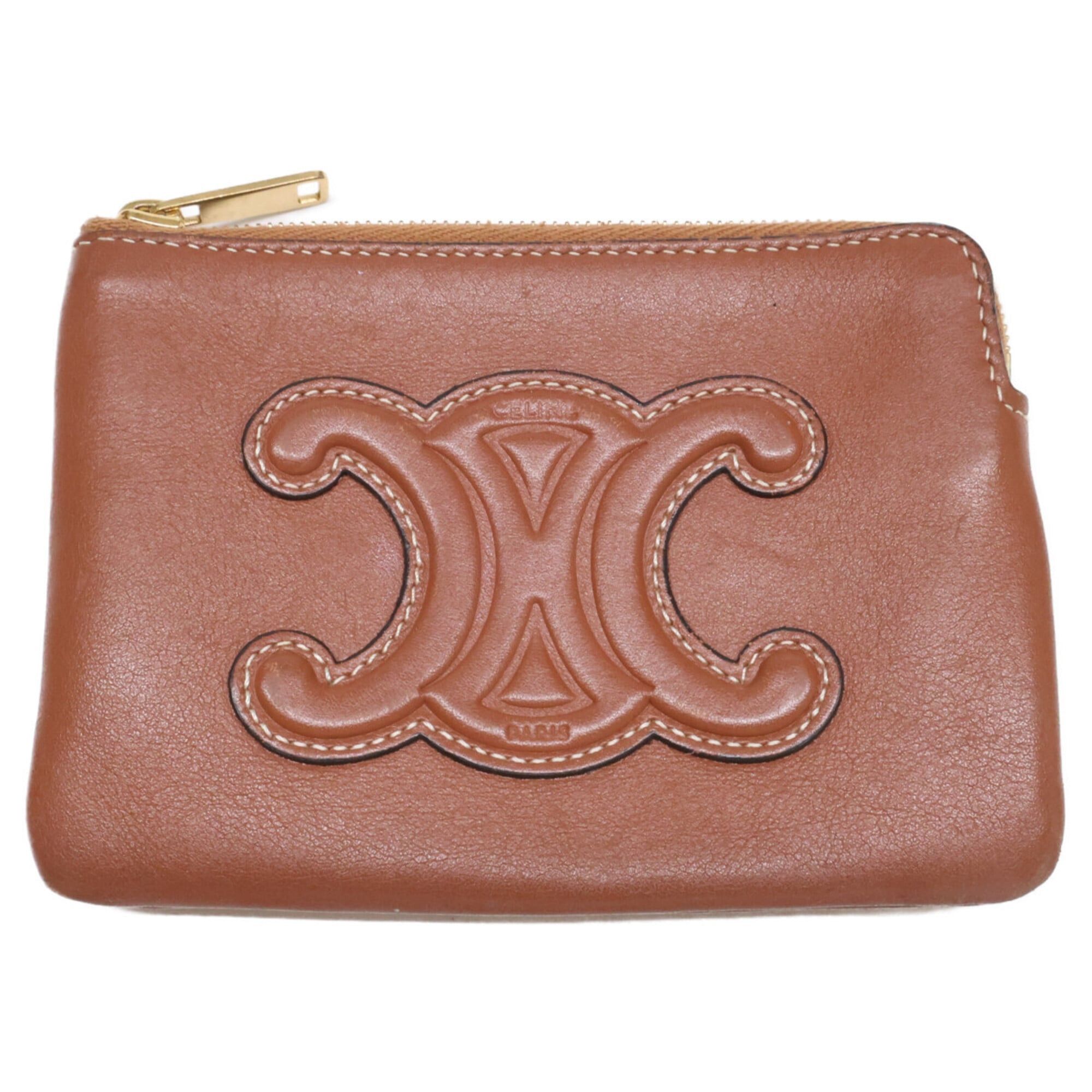 Celine CELINE 10C663 Triomphe Leather Wallet/Coin Case, Brown, Women's Size ONE SIZE - 1 Thumbnail