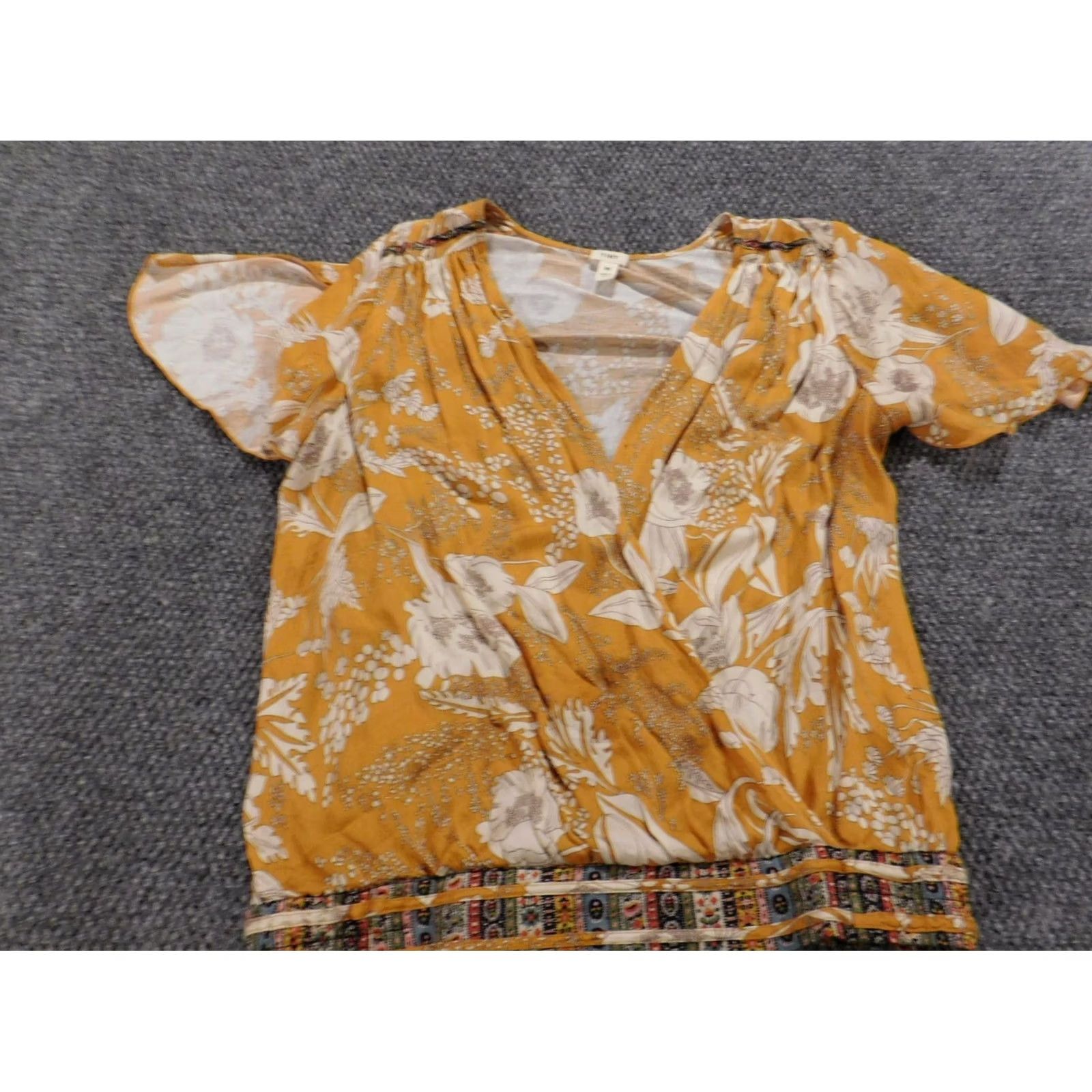 Vintage Tiny Tiny Bluse M Women's Yellow Floral Pullover Shrug Dolman Short Sleeve Crew Neck Rayon Casual Stretch Regular Vintage No Size M / US 6-8 / IT 42-44 - 3 Thumbnail