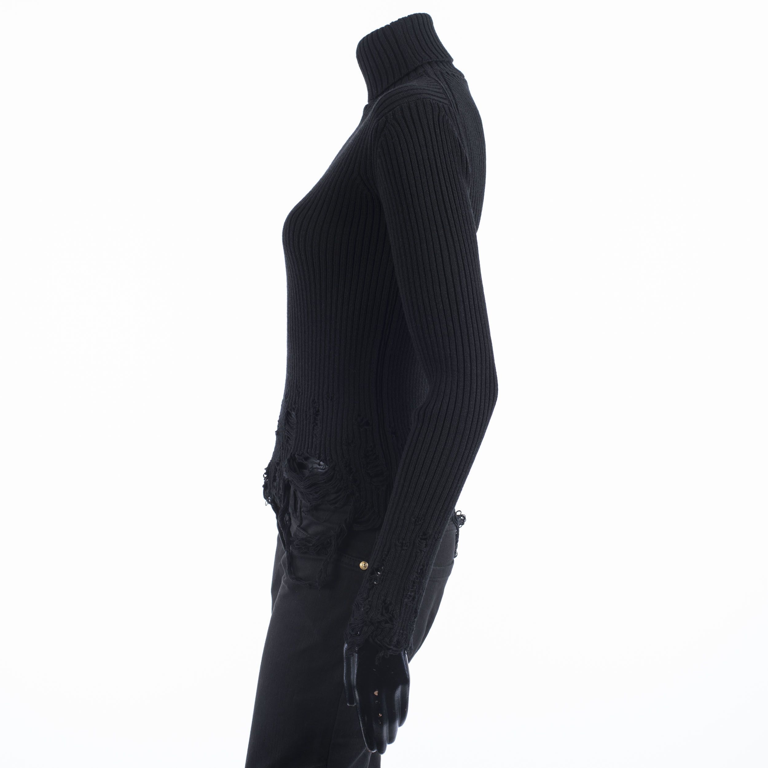 Balenciaga Distressed Long Sleeve Turtleneck Top In Black Rib Knit Size S / US 4 / IT 40 - 3 Thumbnail