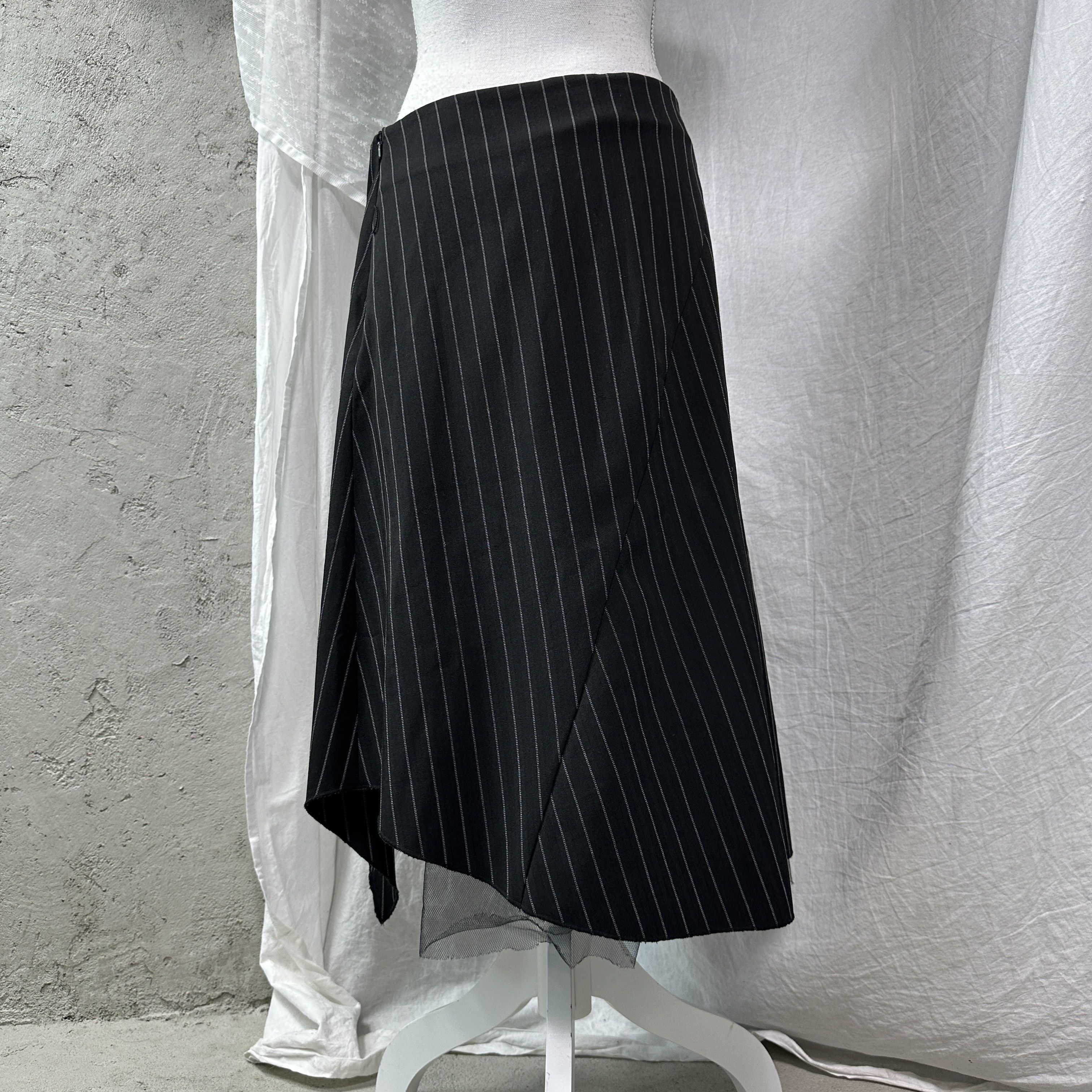 Vintage Vintage Pinstripe Asymmetrical Mesh Petticoat Skirt Y2K Size 26" / US 2 / IT 38 - 6 Thumbnail