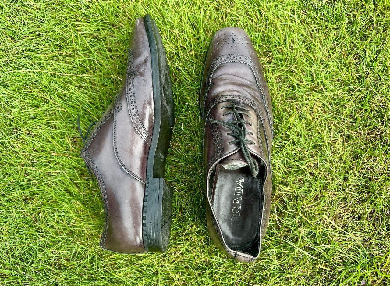 Prada Authentic Prada Derby Oxford Brushed Leather Lace Up Shoes Size US 9.5 / EU 42-43 - 2 Thumbnail
