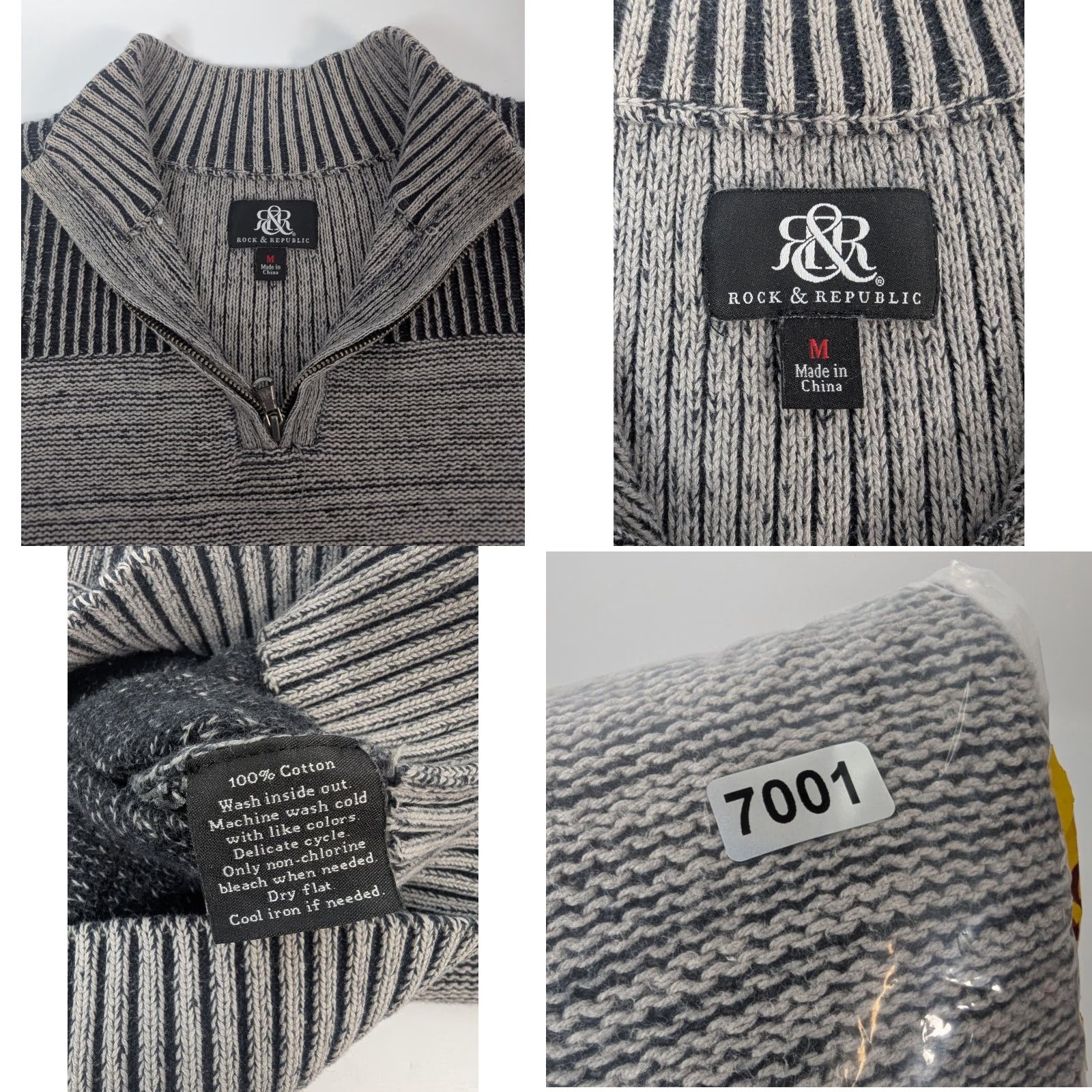 Vintage Rock & Republic Sweatshirt Mens Quarter Zip Mock Neck 1/4 Zip Size M Gray/Black Long Sleeve Pullover - Regular Adult Mens Size US M / EU 48-50 / 2 - 8 Thumbnail