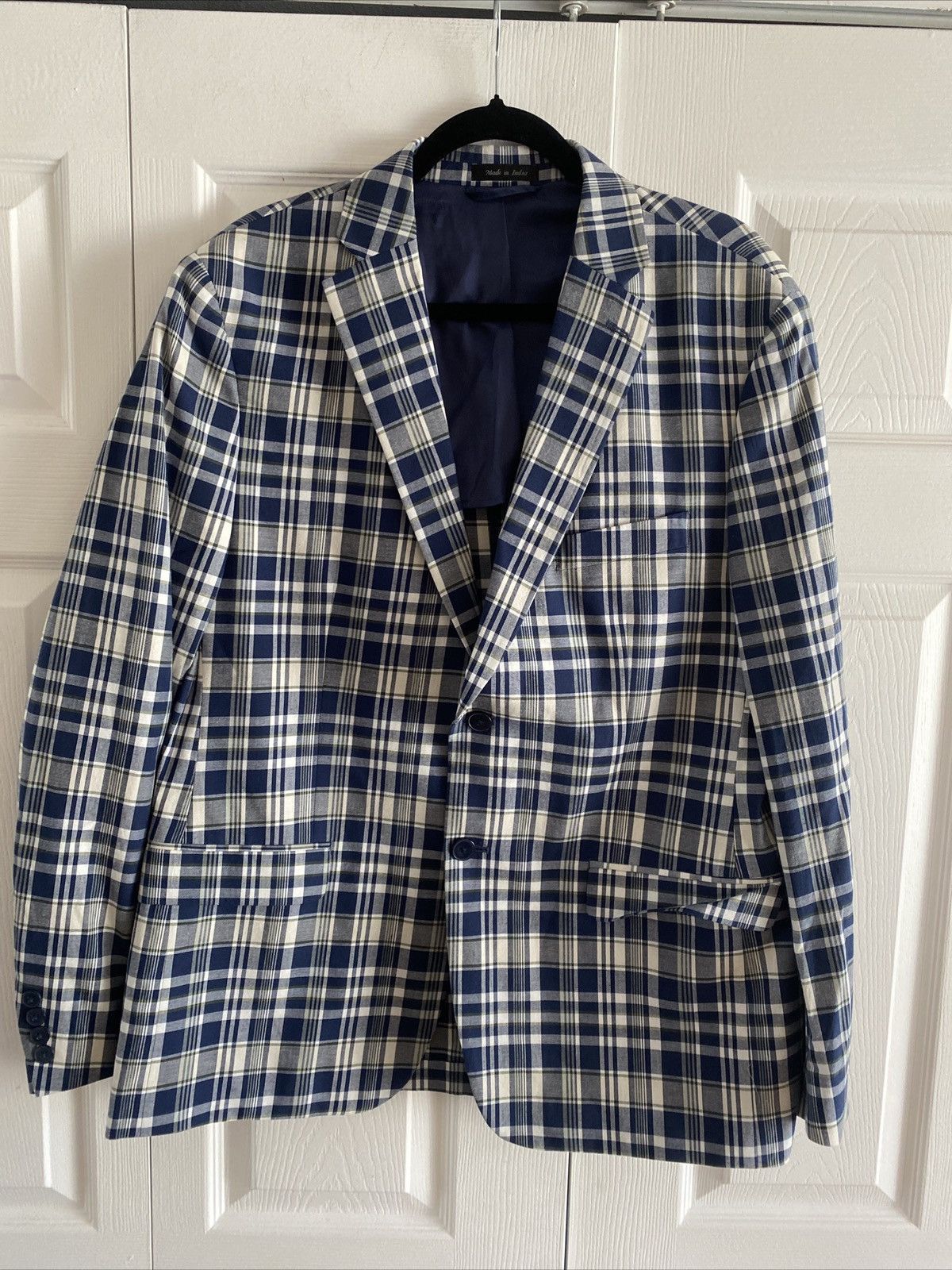 Ralph Lauren 43R Blue Plaid Cotton two button blazer