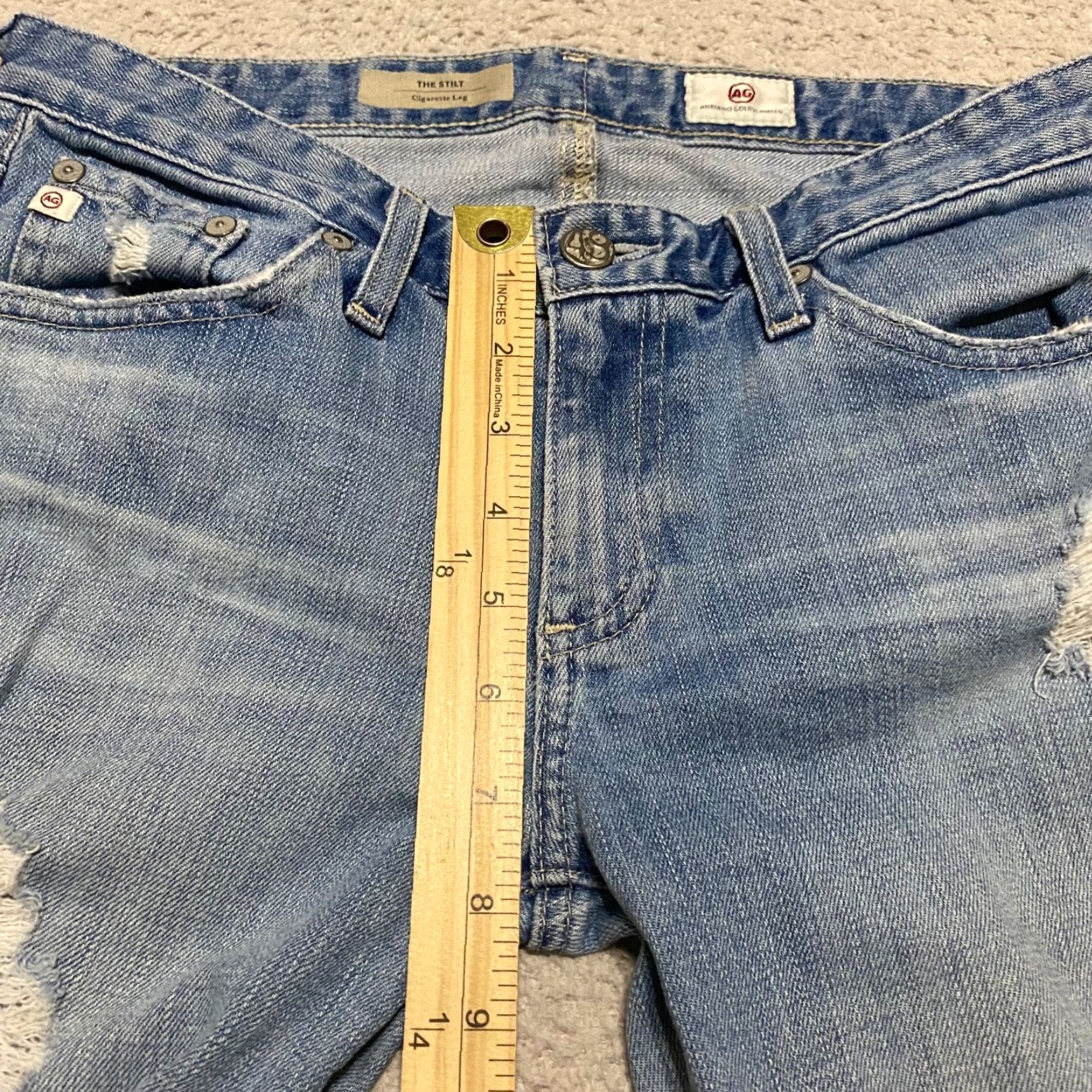 Denime AG Adriano Goldschmied Jeans Womens 27 Blue Denim Cigarette Skinny Distressed Jeans Size 27" / US 4 / IT 40 - 4 Thumbnail