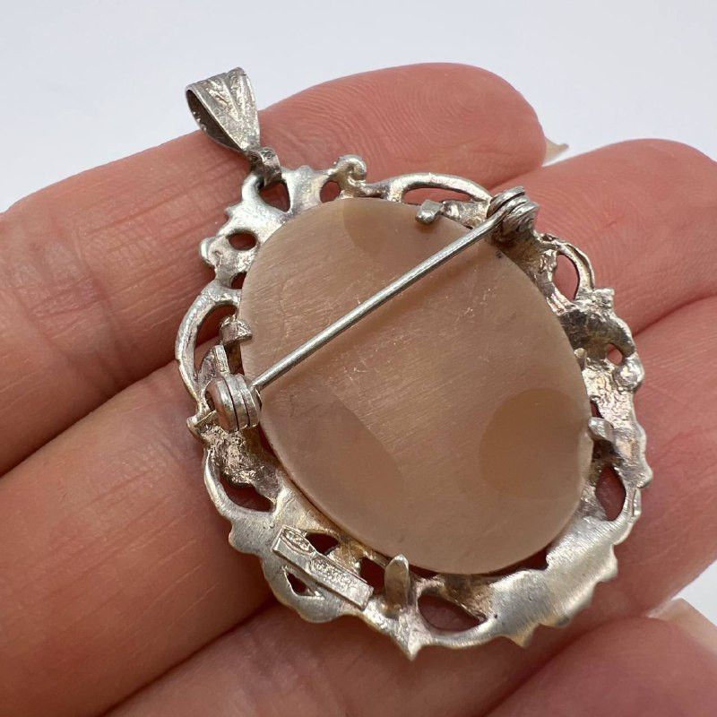 Vintage Vintage 925 Sterling Silver Shell Cameo Pin Brooch Pendant Size ONE SIZE - 7 Thumbnail
