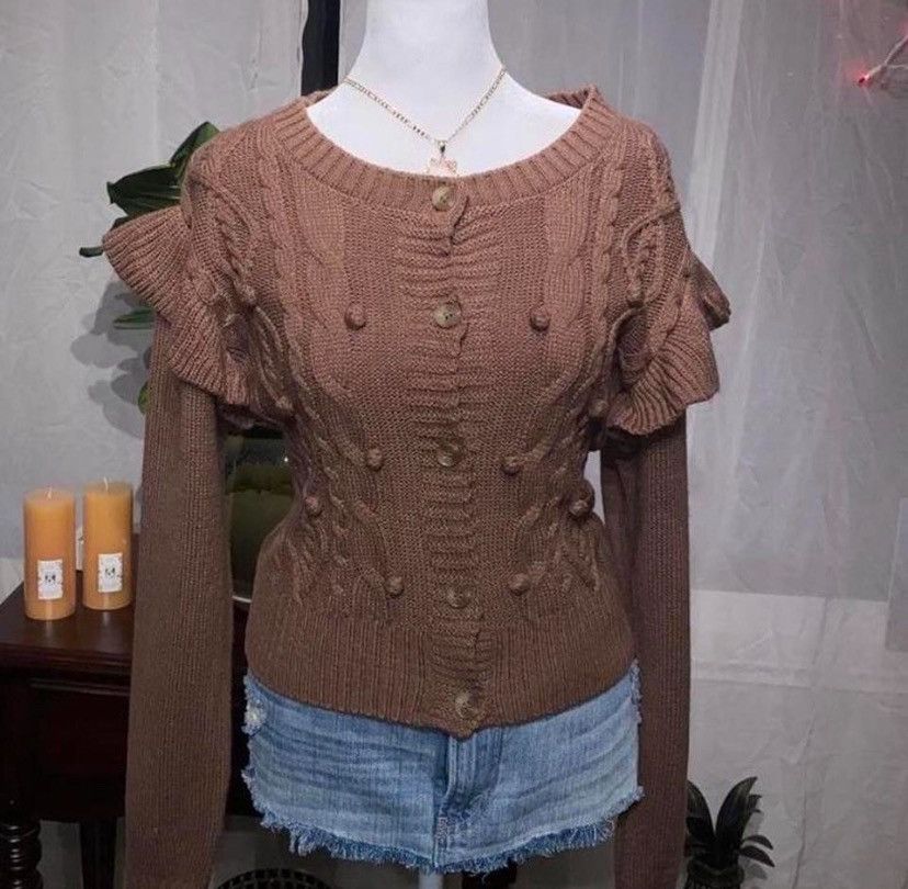 Other Brown sweater with ruffles and buttons ✧˚ Size M / US 6-8 / IT 42-44 - 2 Thumbnail