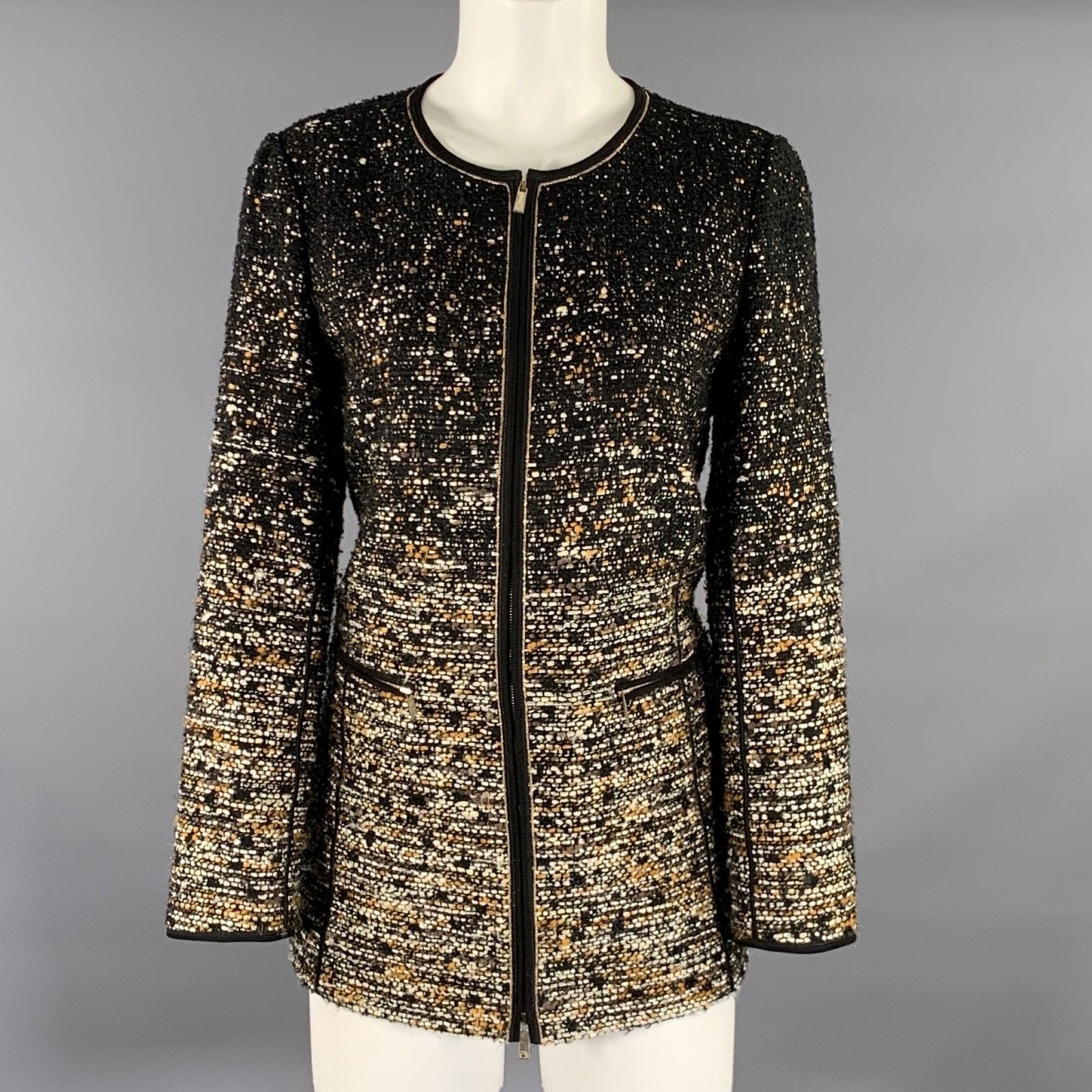 Lafayette 148 LAFAYETTE 148 Size M Black Gold Tweed Nehru Collar Jacket Size M / US 6-8 / IT 42-44 - 1 Thumbnail