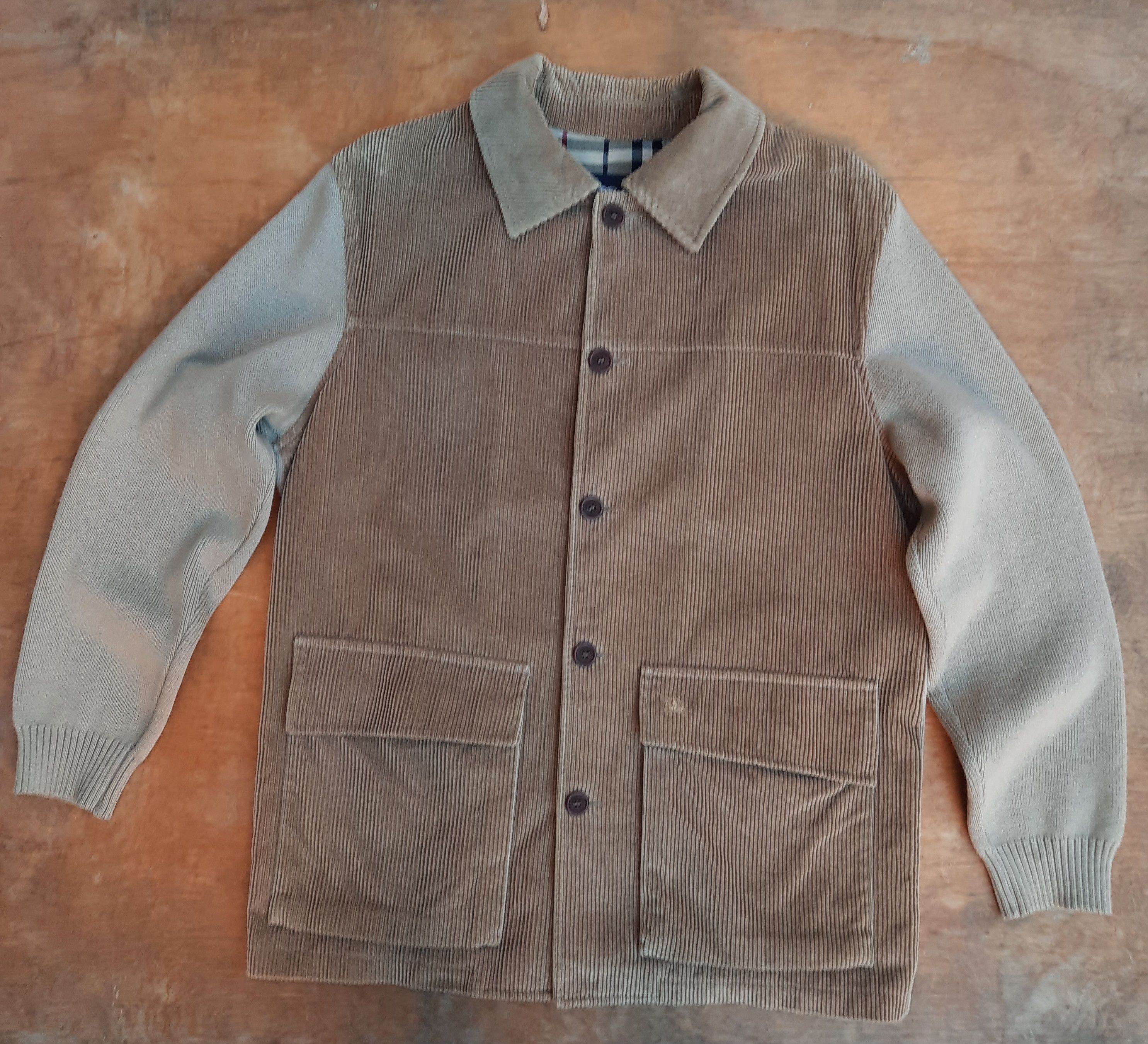 Burberry Vintage Hybrid Corduroy Knit wool Jacket Lining Check Size US L / EU 52-54 / 3 - 3 Thumbnail
