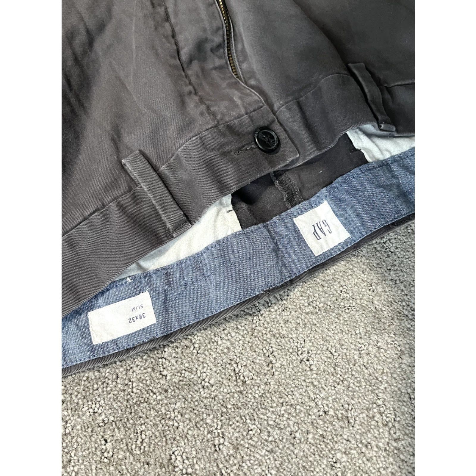 Gap Gap Slim Chino Pants Men 36x32 Gray Solid Casual Flat Front Zip Cotton Size US 36 / EU 52 - 5 Thumbnail