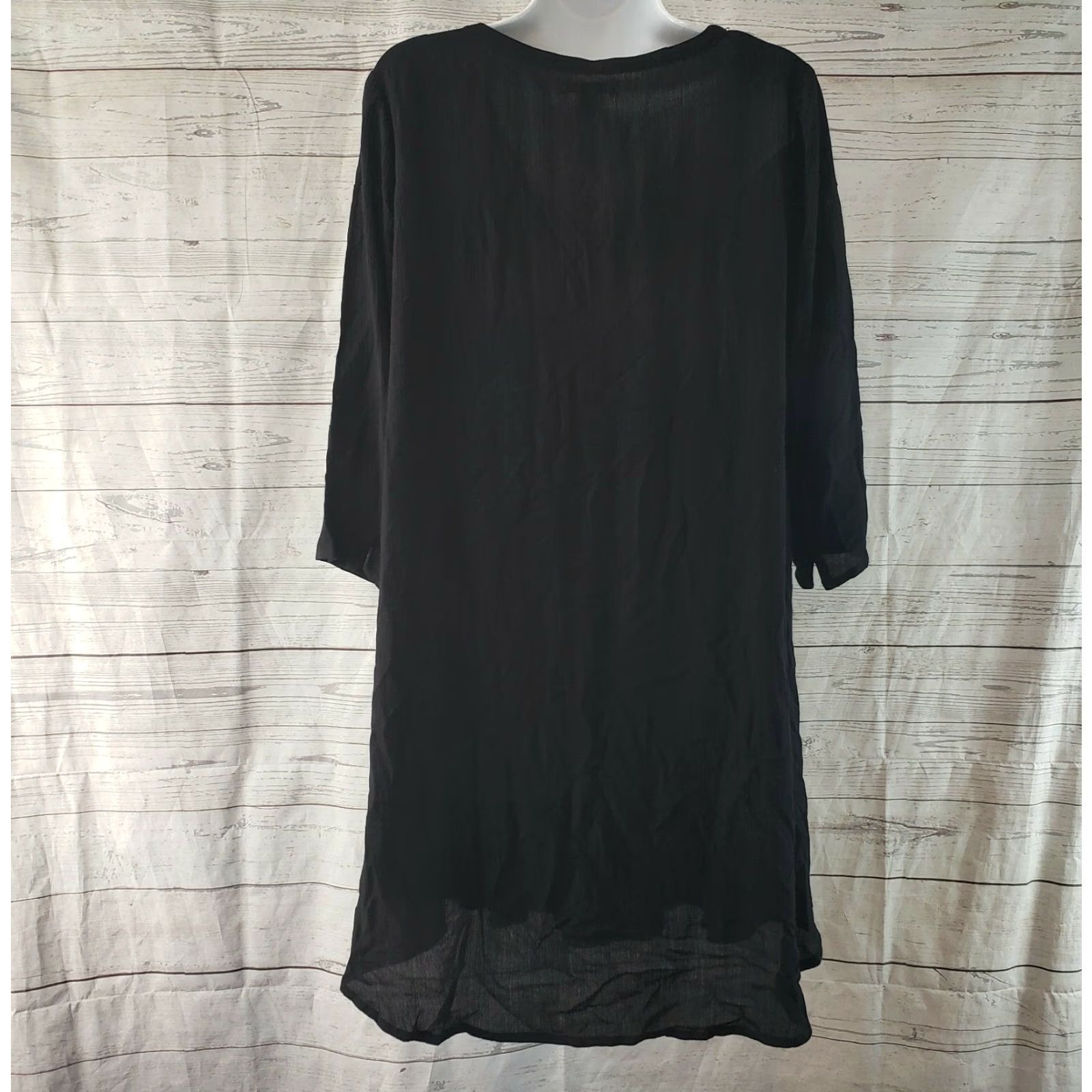 Society Amuse Dress Womens Sz Medium Solid Black 3/4 Sleeve Lace Up