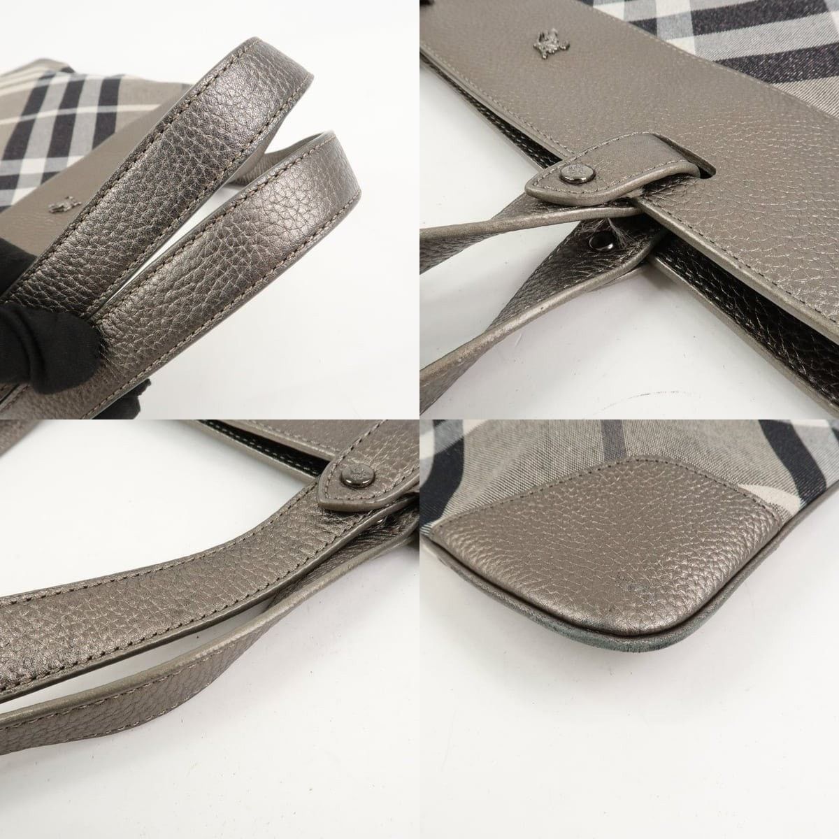 Burberry Burberry Nova Check Canvas & Leather Tote Gray Size ONE SIZE - 4 Thumbnail