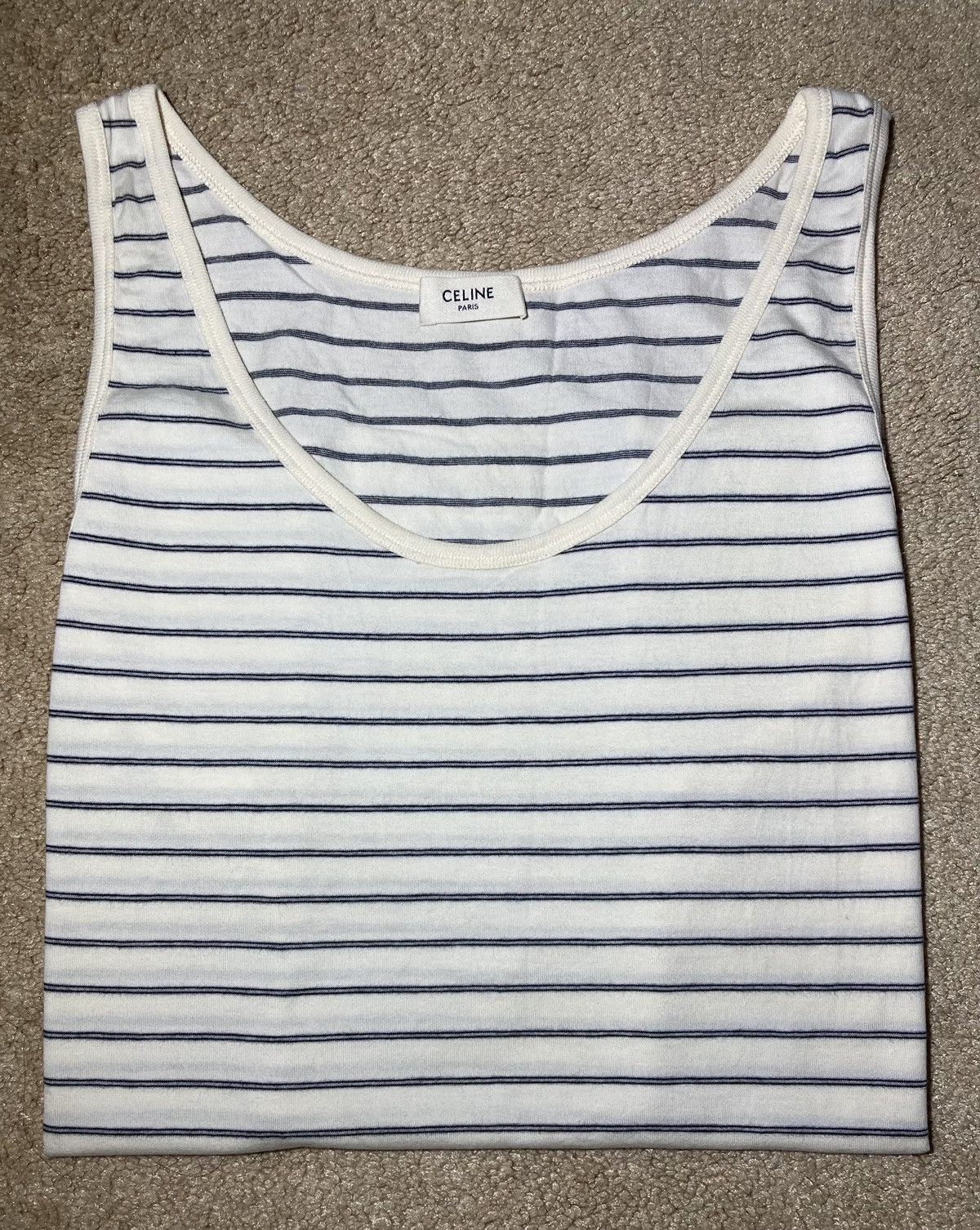 image of Ss20 Celine Striped Tank Top Triomphe Logo 2020 Hedi Classic in Black Stripe, Men's (Size Large)