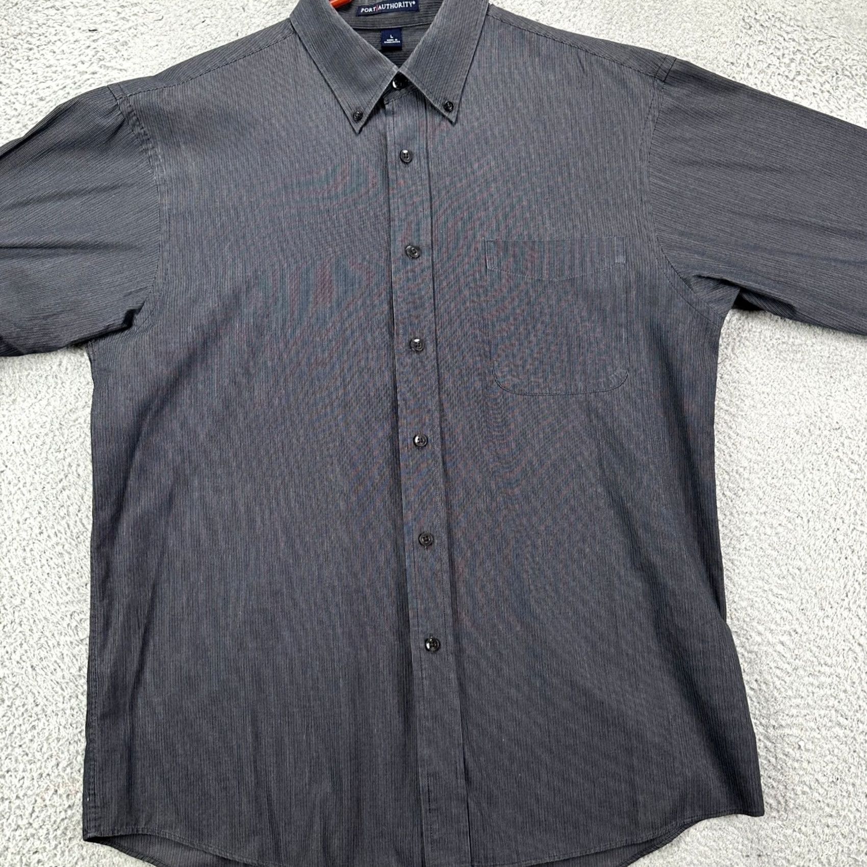 Port Authority Port Authority Shirt Button Down Men Large Gray Stripe Pocket Long Sleeve Casual Size US L / EU 52-54 / 3 - 3 Thumbnail