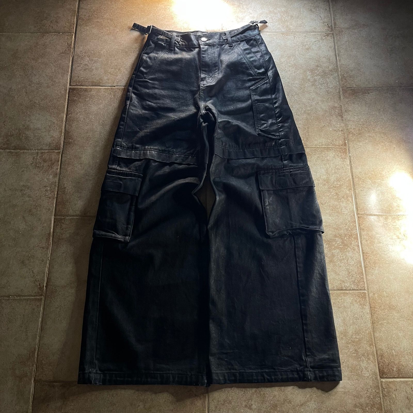 Vintage Wide-leg Baggy Waxed Denim Cargo Pants size 30