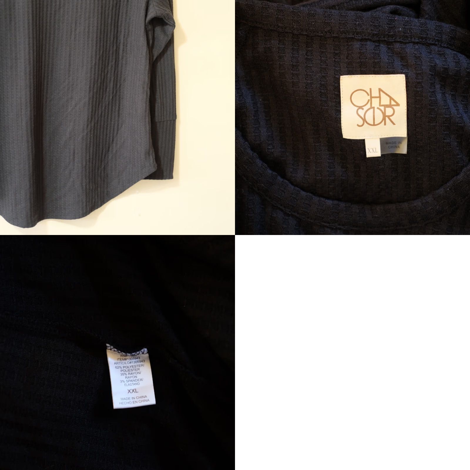 Vintage CHASER Women's XXL Thermal Shirt Sweater Tunic Black Knit Lightweight Casual Round Neck Long Sleeve 62% Polyester 35% Rayon 3% Spandex Regular Size XXL / US 16-18 / IT 52-54 - 8 Thumbnail
