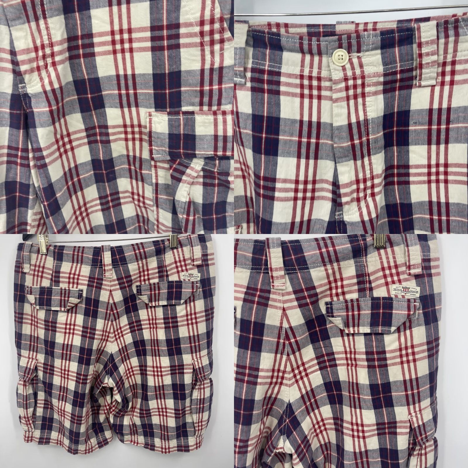 Polo Ralph Lauren VINTAGE Polo Ralph Lauren Jeans Co Plaid Cargo Shorts Mens 36 Twill Blue 90s Preppy Cargo Pocket Pockets Logo Pony Size US M / EU 48-50 / 2 - 8 Thumbnail