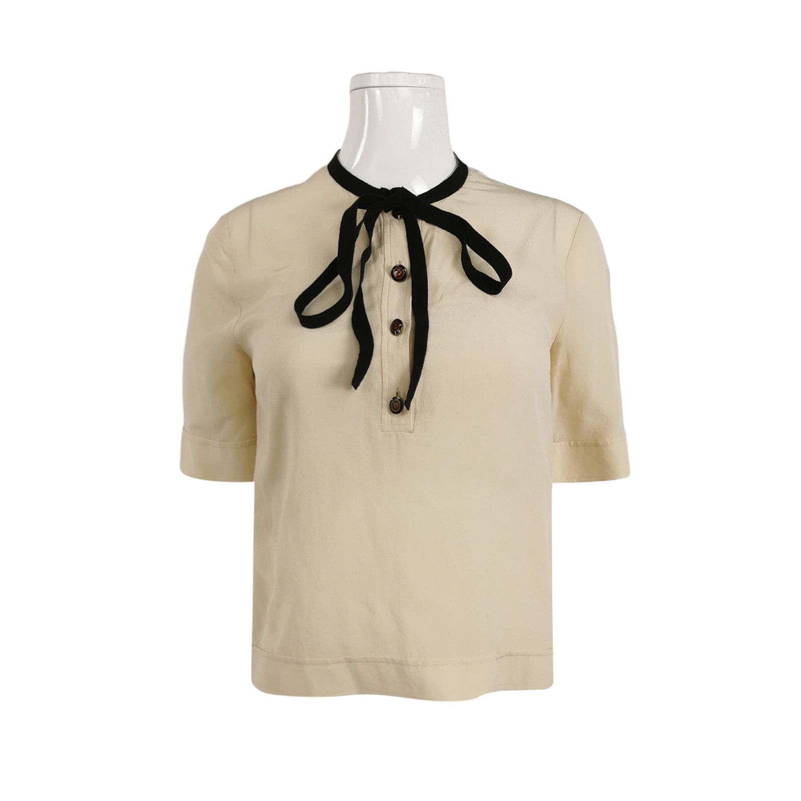 Gucci Gucci Silk Ribbon Detail Short Sleeve Blouse Size 38 Size XS / US 0-2 / IT 36-38 - 1 Thumbnail
