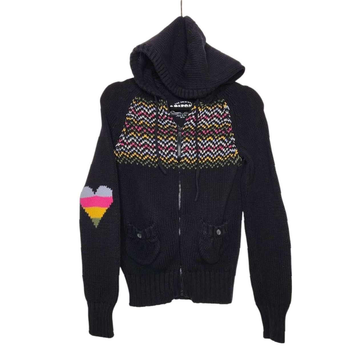 Vintage VINTAGE Arizona Hoodie Shirt Women M Black Knit Crochet Zip Hearts Y2K 90s Vintage style Size M / US 6-8 / IT 42-44 - 2 Thumbnail