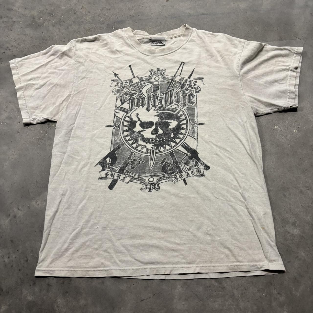 Japanese Brand × Vintage Crazy Vintage Y2K/2000s Grunge White Cyber Goth Skulls Graphic Tee! Size US L / EU 52-54 / 3 - 1 Thumbnail