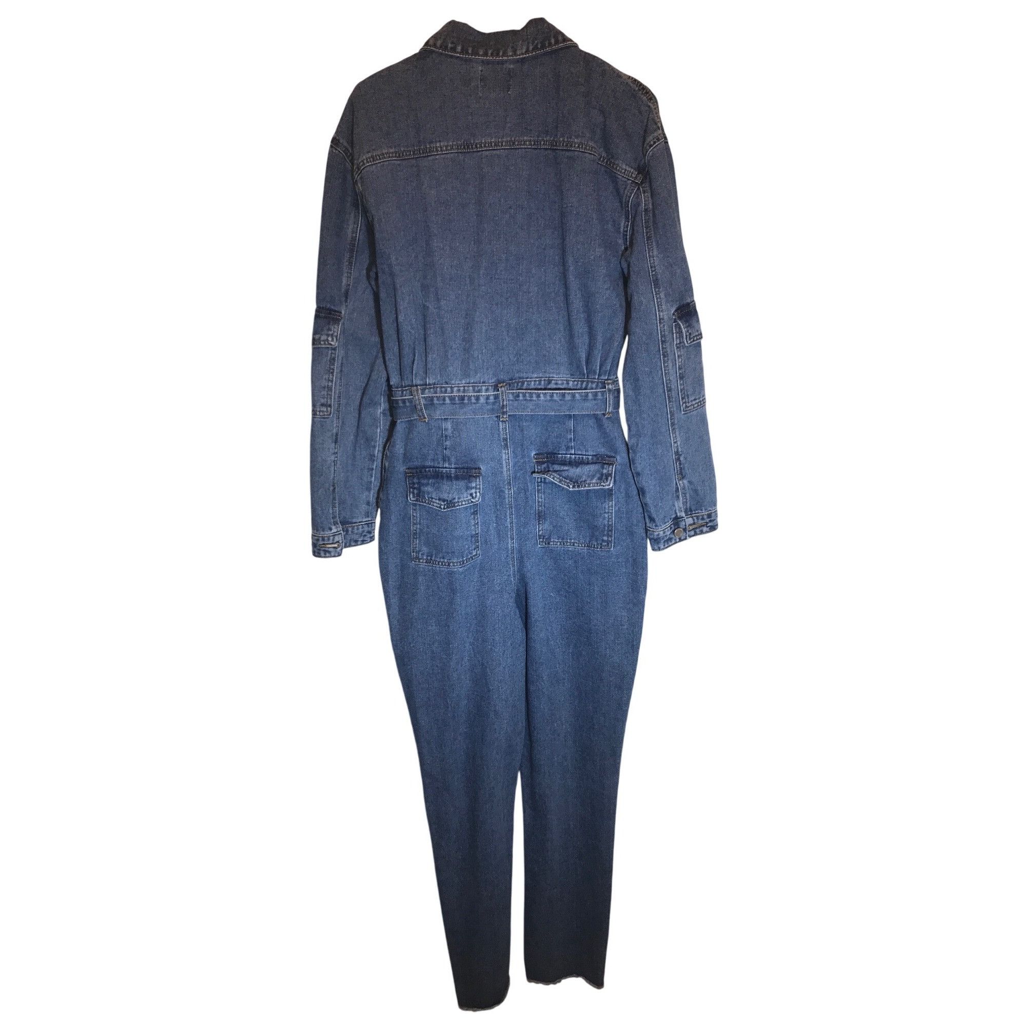 Boohoo Boohoo Tall Belted Mid Blue Cargo Denim Boilersuit Size 32" / US 10 / IT 46 - 4 Thumbnail