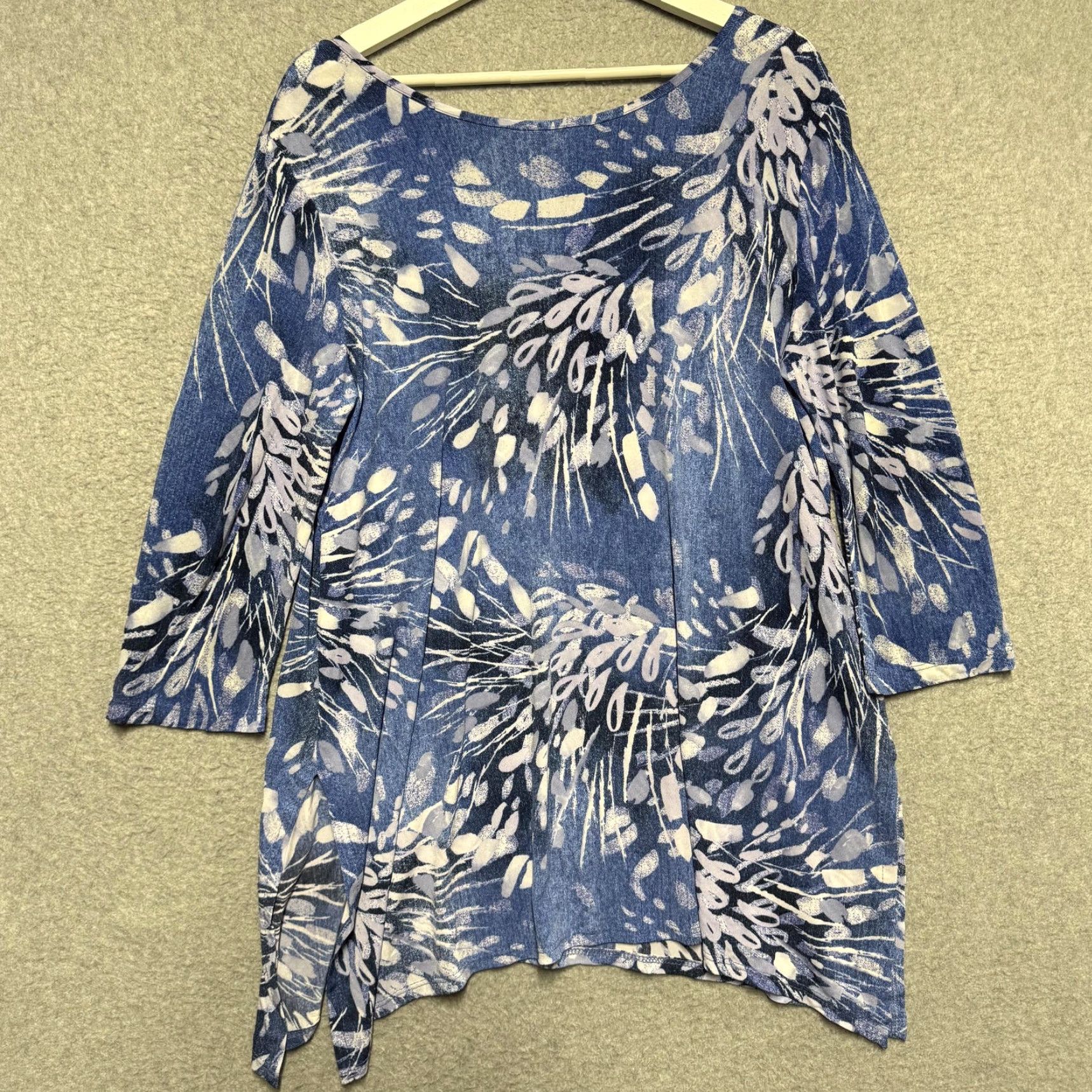 Vintage Clara Sun Woo Blouse Womens L Blue Floral 3/4 Sleeve Pop Over Top USA Size L / US 10 / IT 46 - 6 Thumbnail