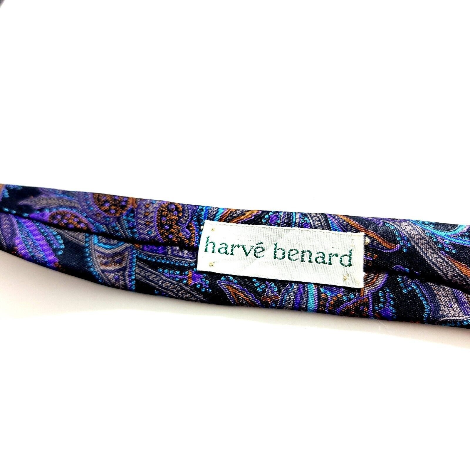 Designer Harve Benard Black Purple Floral Paisley Print Short Silk Ti Size ONE SIZE - 3 Thumbnail