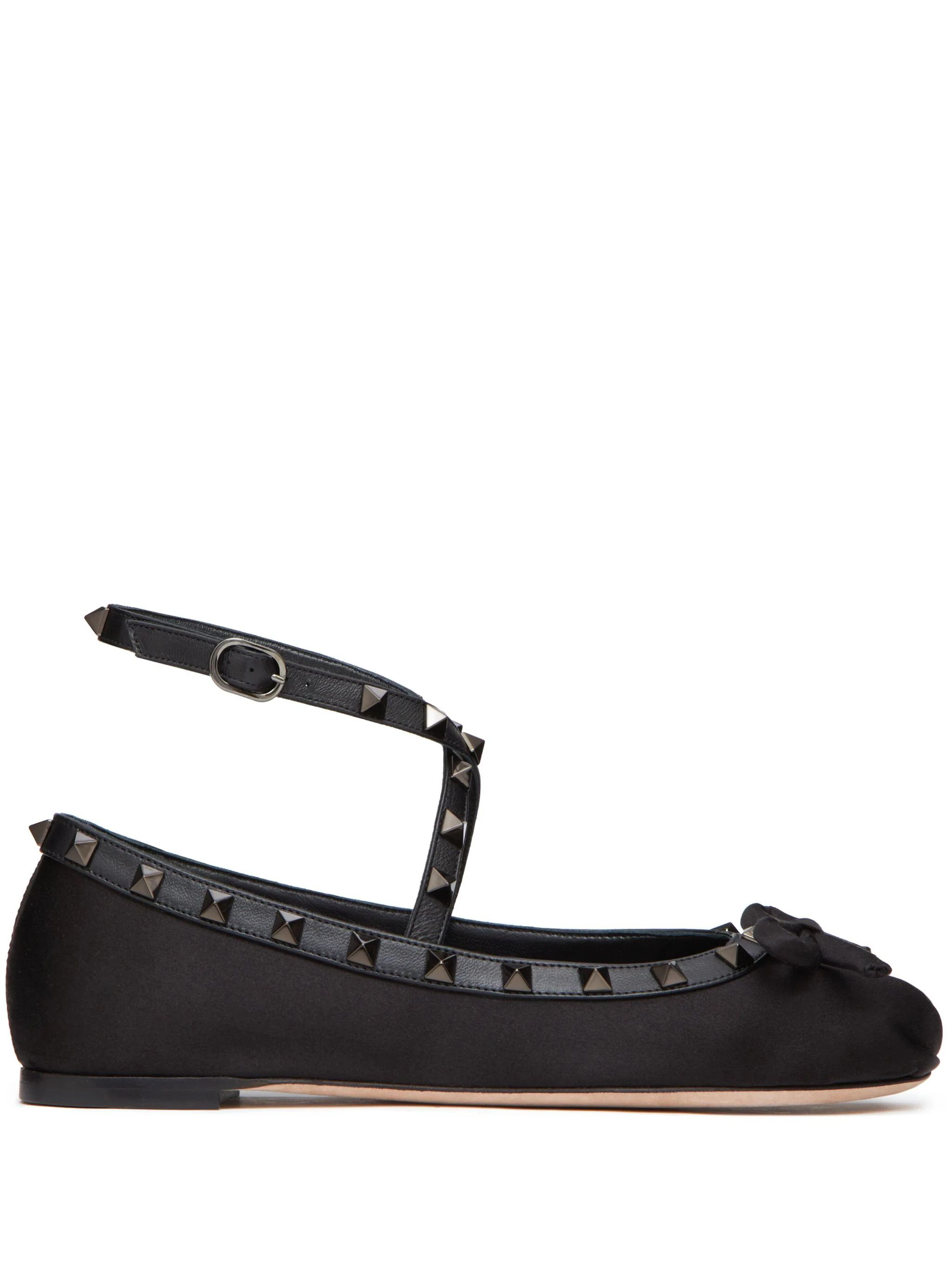 Valentino o1s22i1n0924 Silk Rockstud Ballet Flats in Black Size US 9 / IT 39 - 1 Thumbnail