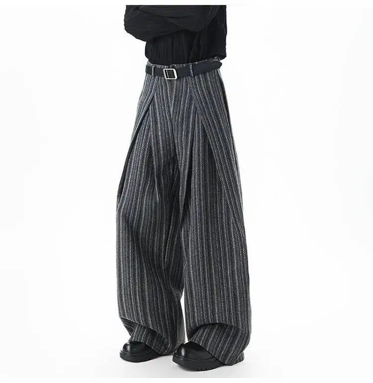 Japanese Brand Trousers Striped Woolen Pleated Wide Leg Pants Size US 30 / EU 46 - 3 Thumbnail