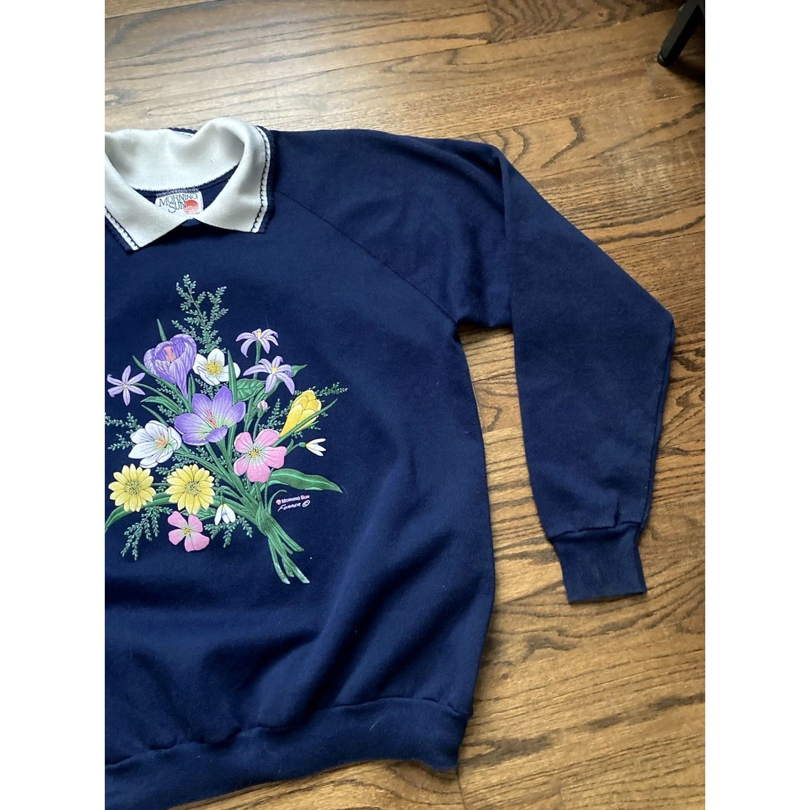 Vintage VTG Morning Sun Flowers Collared Sweatshirt Pullover Womens XL Cottage Core USA Size XL / US 12-14 / IT 48-50 - 3 Thumbnail