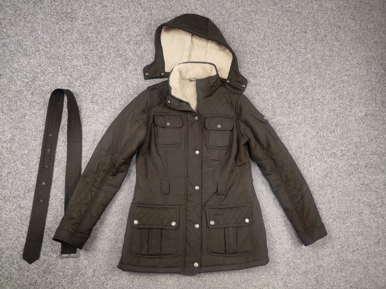 Barbour League Quilted Pocket Hooded Sherpa Green Jacket