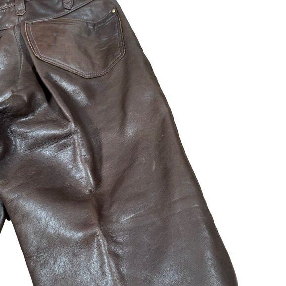 Handmade × Vintage Vintage 70s Tapered Leather Brown Pants Western Biker Size W Size 26" / US 2 / IT 38 - 11 Thumbnail
