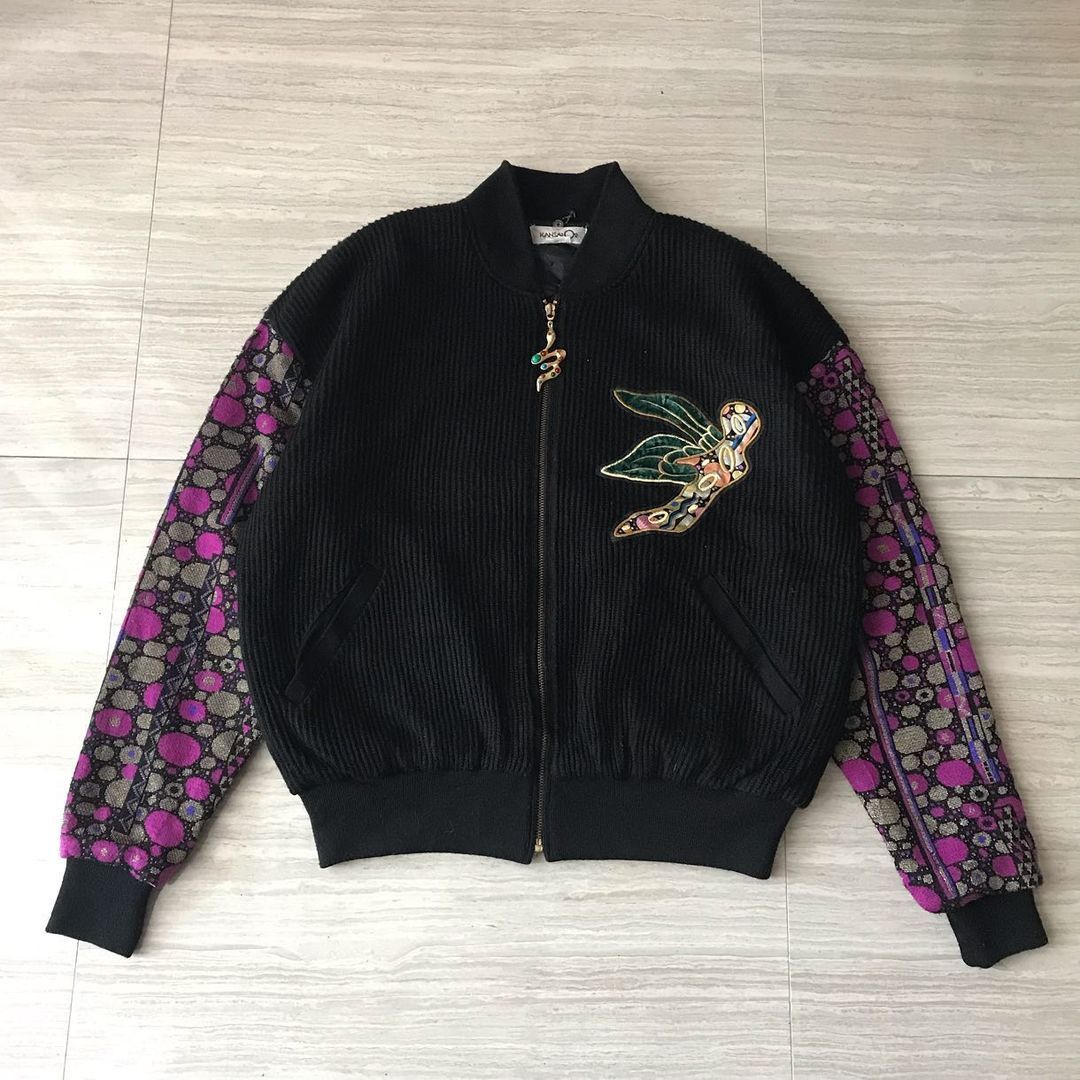 image of Bomber Jacket x Vintage 1990's 02 Kansai Yamamoto Jacket in Black Purple, Men's (Size Large)