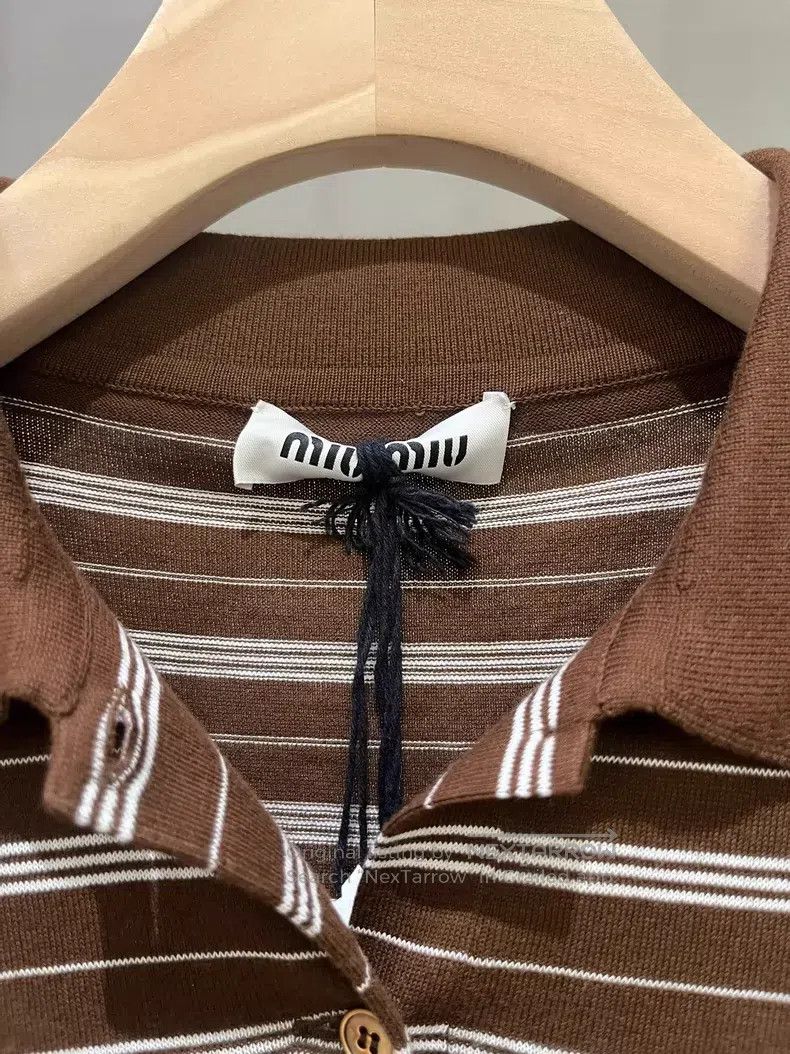 Miu Miu Miu Miu 40 Retro striped lapel short sleeve knit top Size L / US 10 / IT 46 - 3 Thumbnail