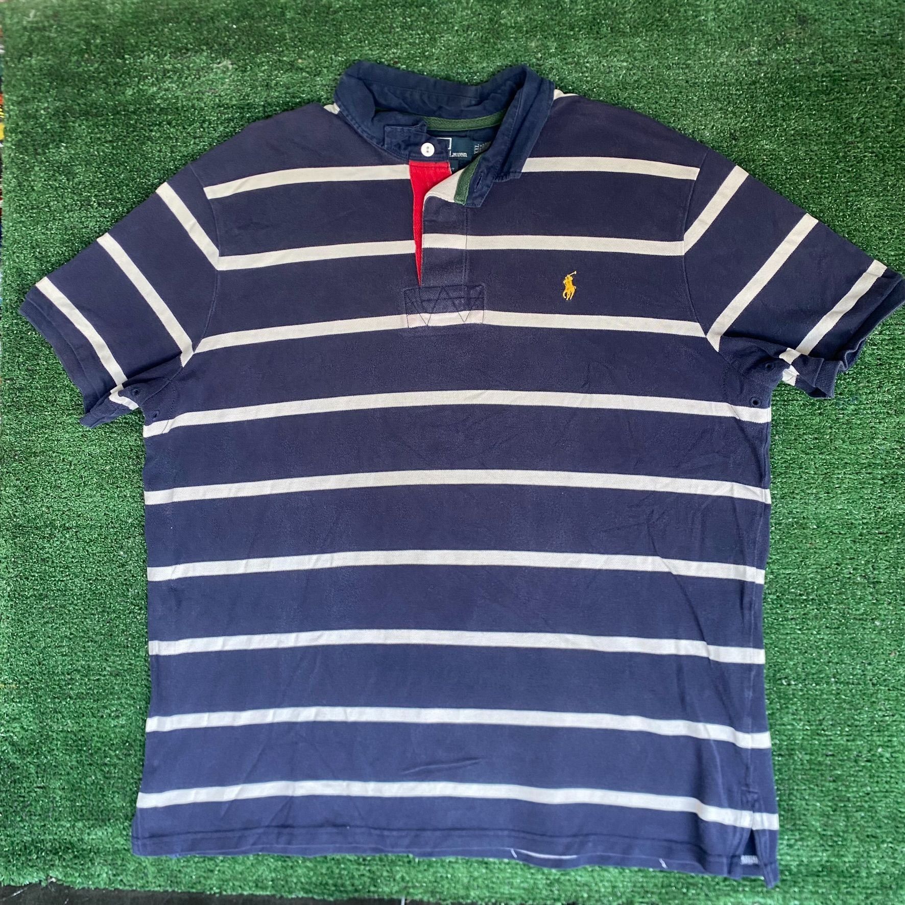Polo Ralph Lauren Vintage Y2K Ralph Lauren Shirt Navy Striped Logo Polo Shirt Size US XXL / EU 58 / 5 - 1 Thumbnail