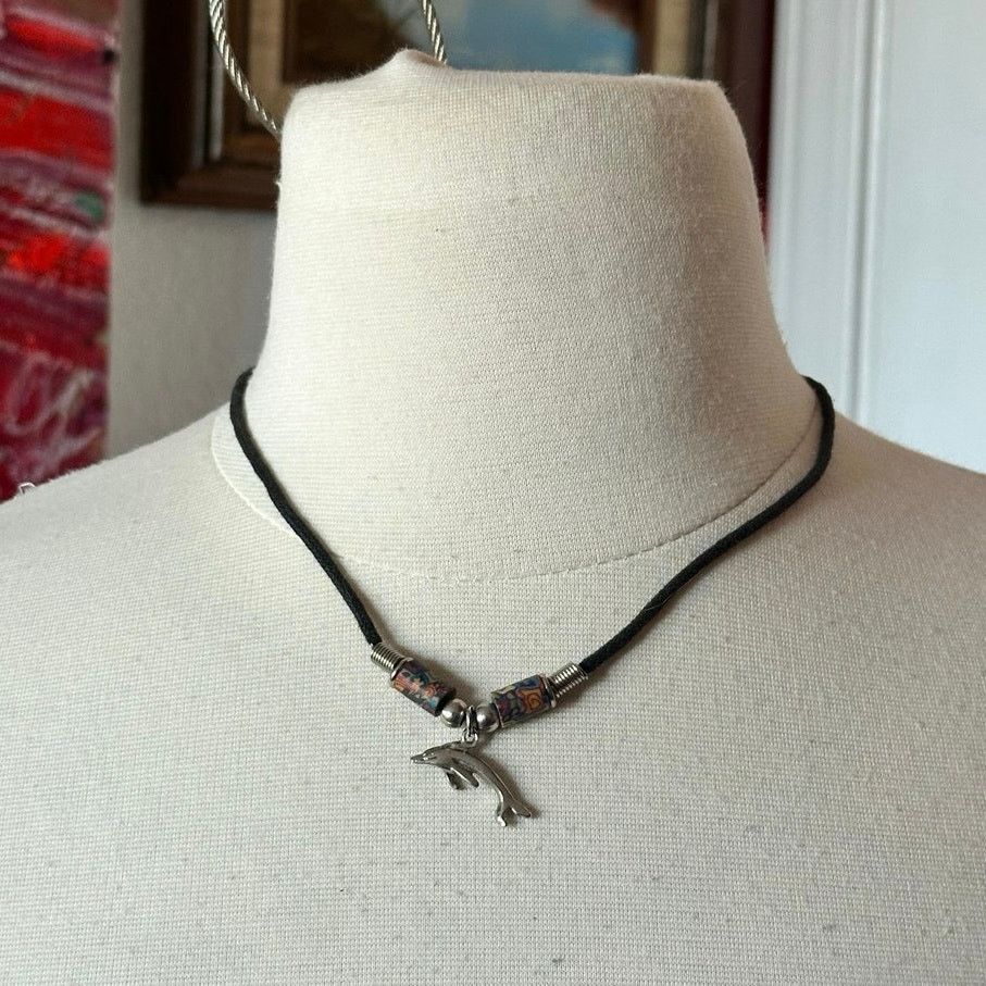 Other silver black dolphin pendant rope necklace choker Size ONE SIZE - 1 Thumbnail